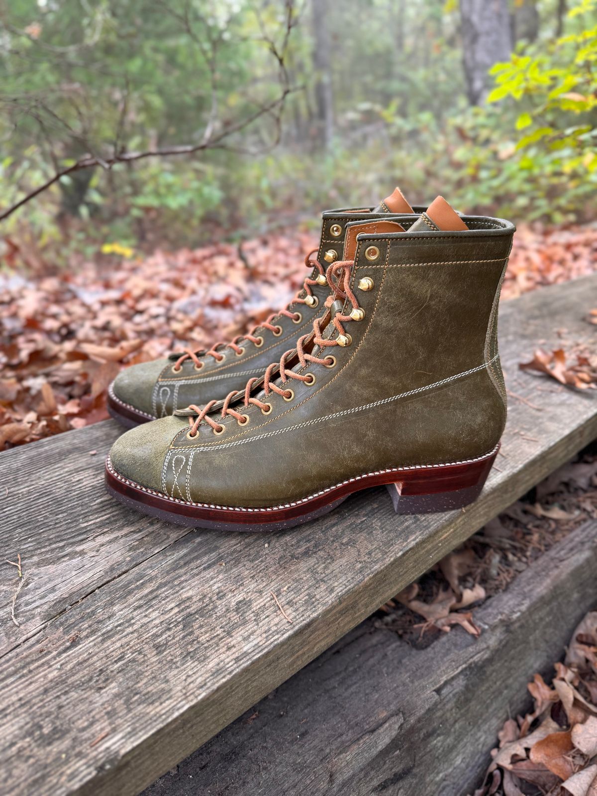 Photo by missouridenimdad on October 1, 2025 of the Fortis Boots Harker Leather GMTO Wukong Monkey Boot in Badalassi Carlo Oliva Pueblo.