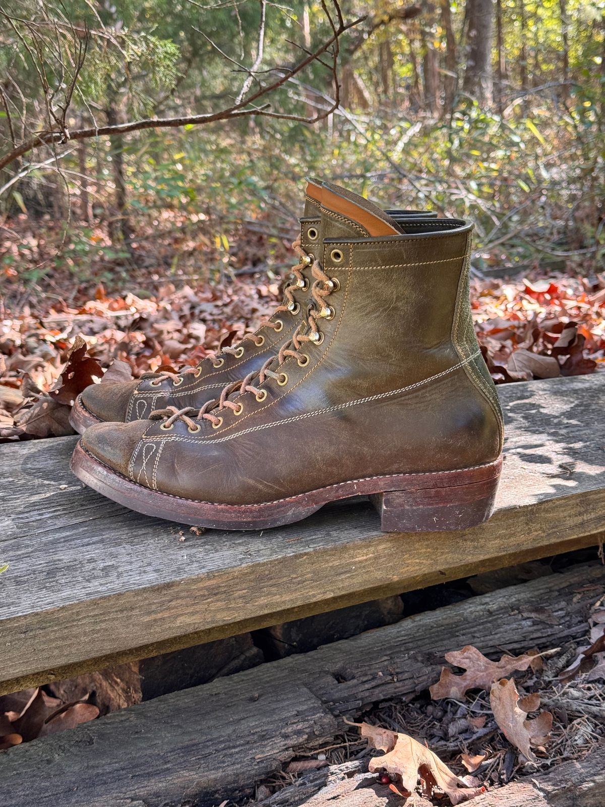 Photo by missouridenimdad on October 31, 2025 of the Fortis Boots Harker Leather GMTO Wukong Monkey Boot in Badalassi Carlo Oliva Pueblo.