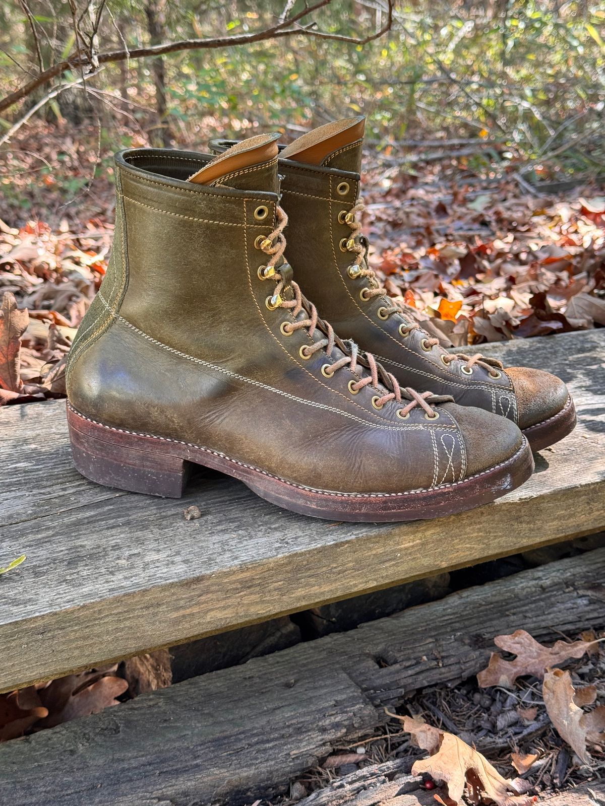 Photo by missouridenimdad on October 31, 2025 of the Fortis Boots Harker Leather GMTO Wukong Monkey Boot in Badalassi Carlo Oliva Pueblo.
