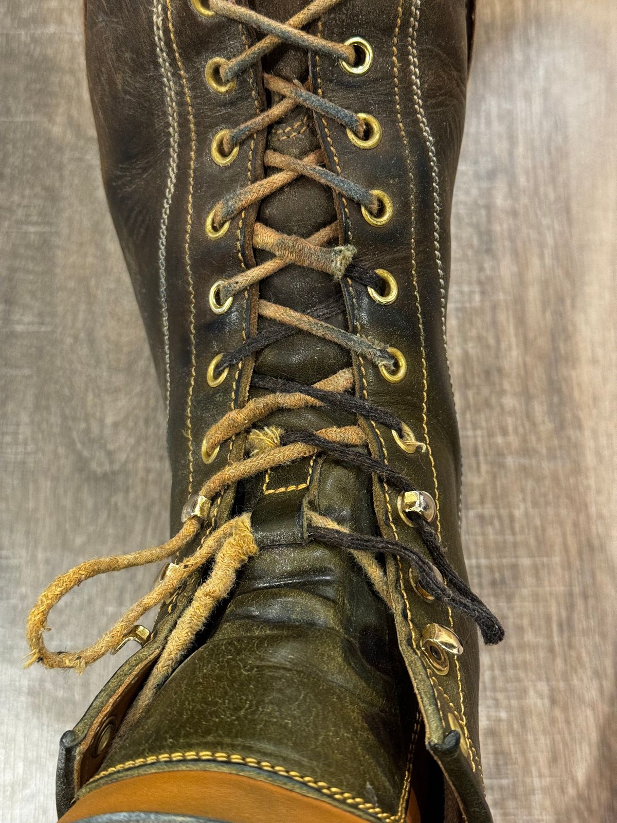 Photo by missouridenimdad on December 29, 2025 of the Fortis Boots Harker Leather GMTO Wukong Monkey Boot in Badalassi Carlo Oliva Pueblo.