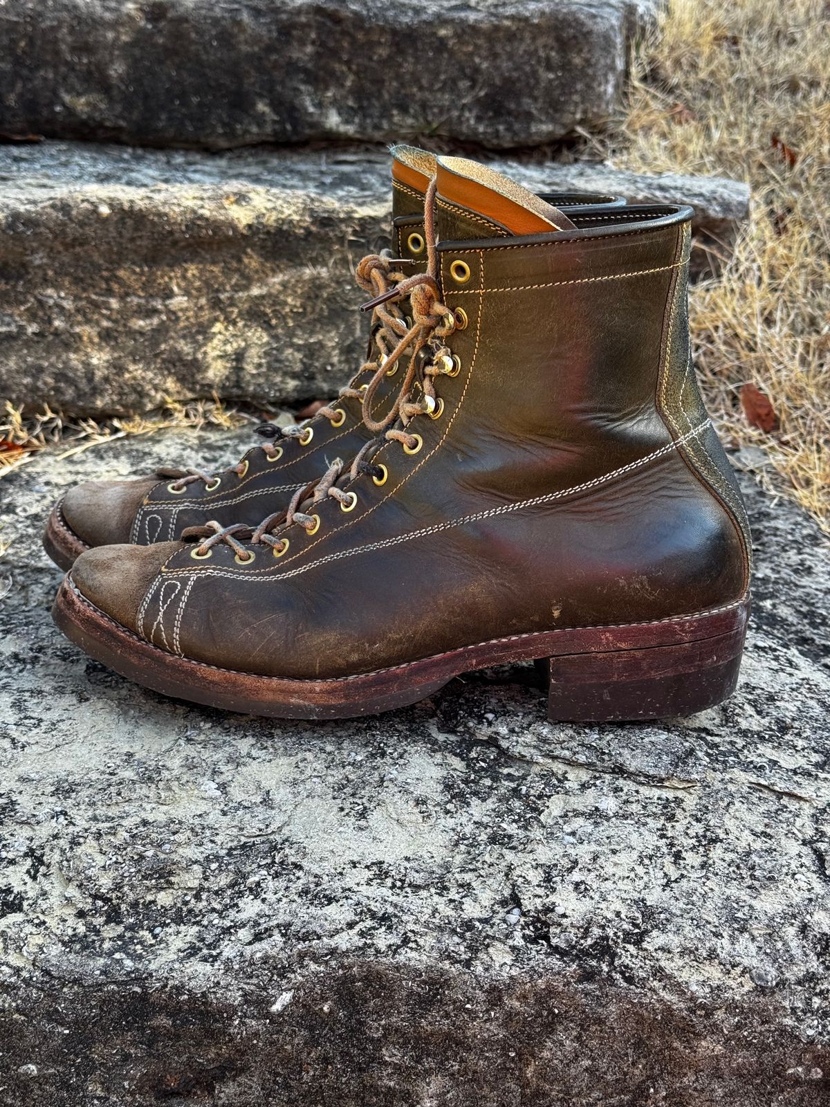 Photo by missouridenimdad on December 25, 2025 of the Fortis Boots Harker Leather GMTO Wukong Monkey Boot in Badalassi Carlo Oliva Pueblo.