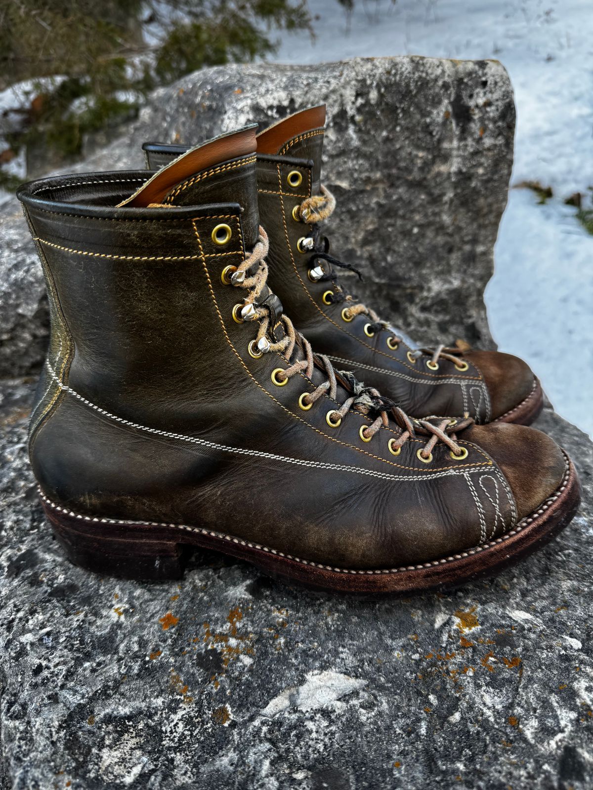 Photo by missouridenimdad on February 2, 2026 of the Fortis Boots Harker Leather GMTO Wukong Monkey Boot in Badalassi Carlo Oliva Pueblo.