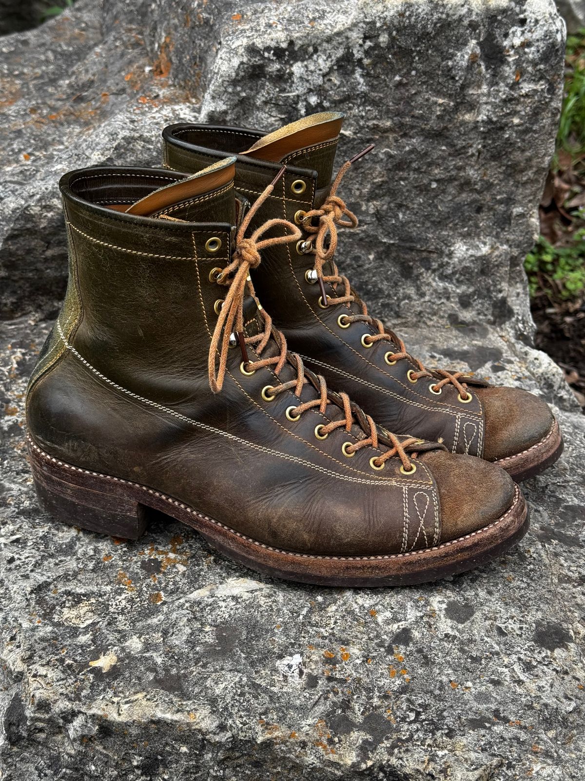 Photo by missouridenimdad on March 31, 2026 of the Fortis Boots Harker Leather GMTO Wukong Monkey Boot in Badalassi Carlo Oliva Pueblo.