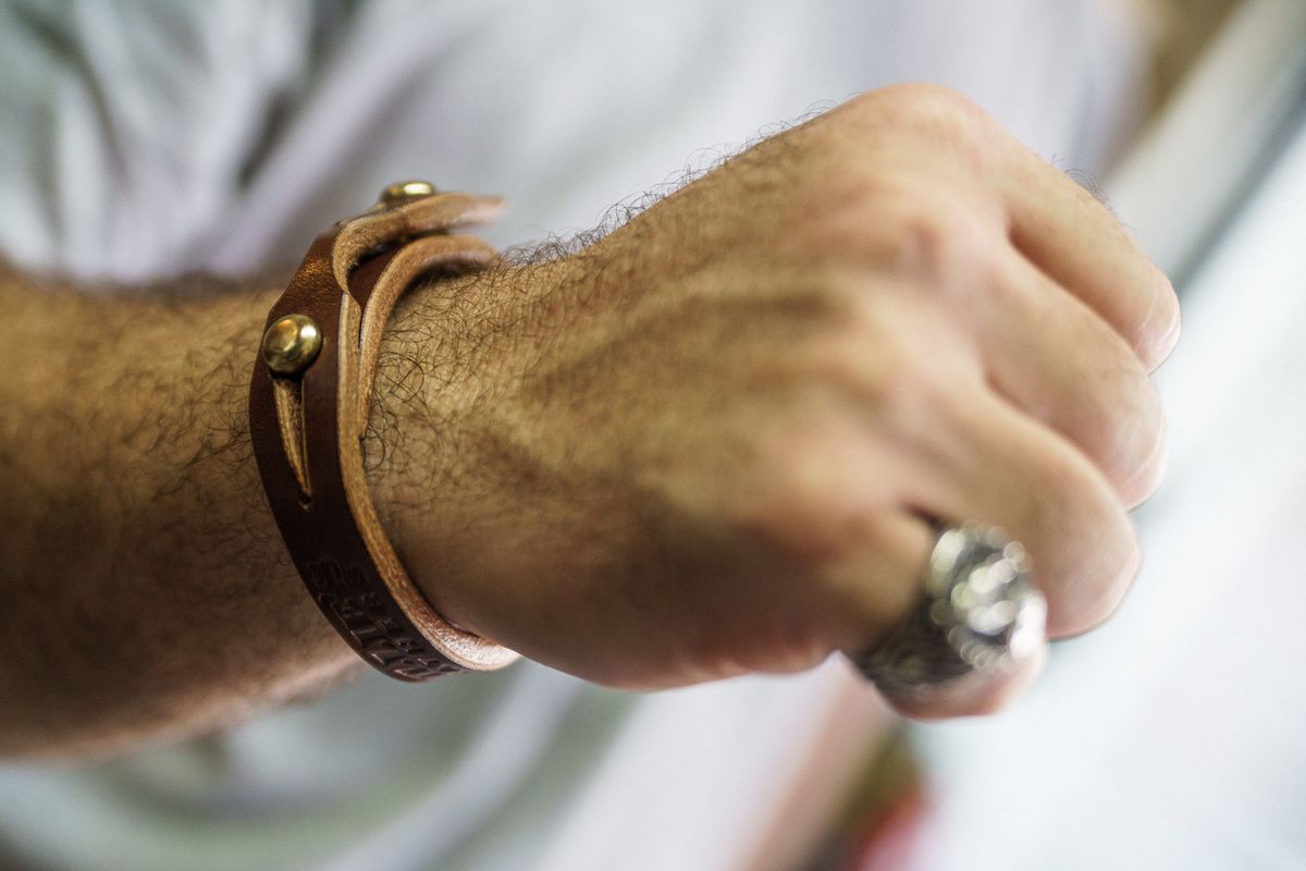 Photo by mjig76 on October 1, 2025 of the Willie's Handmade Boots Amiguito Wrist Cuff in Unknown Natural Veg Tan.
