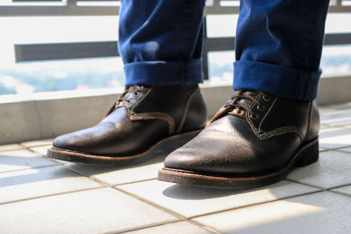 Photo by mjig76 on October 13, 2023 of the Willie's Handmade Boots Service Boot in Horween Olive Waxed Flesh.