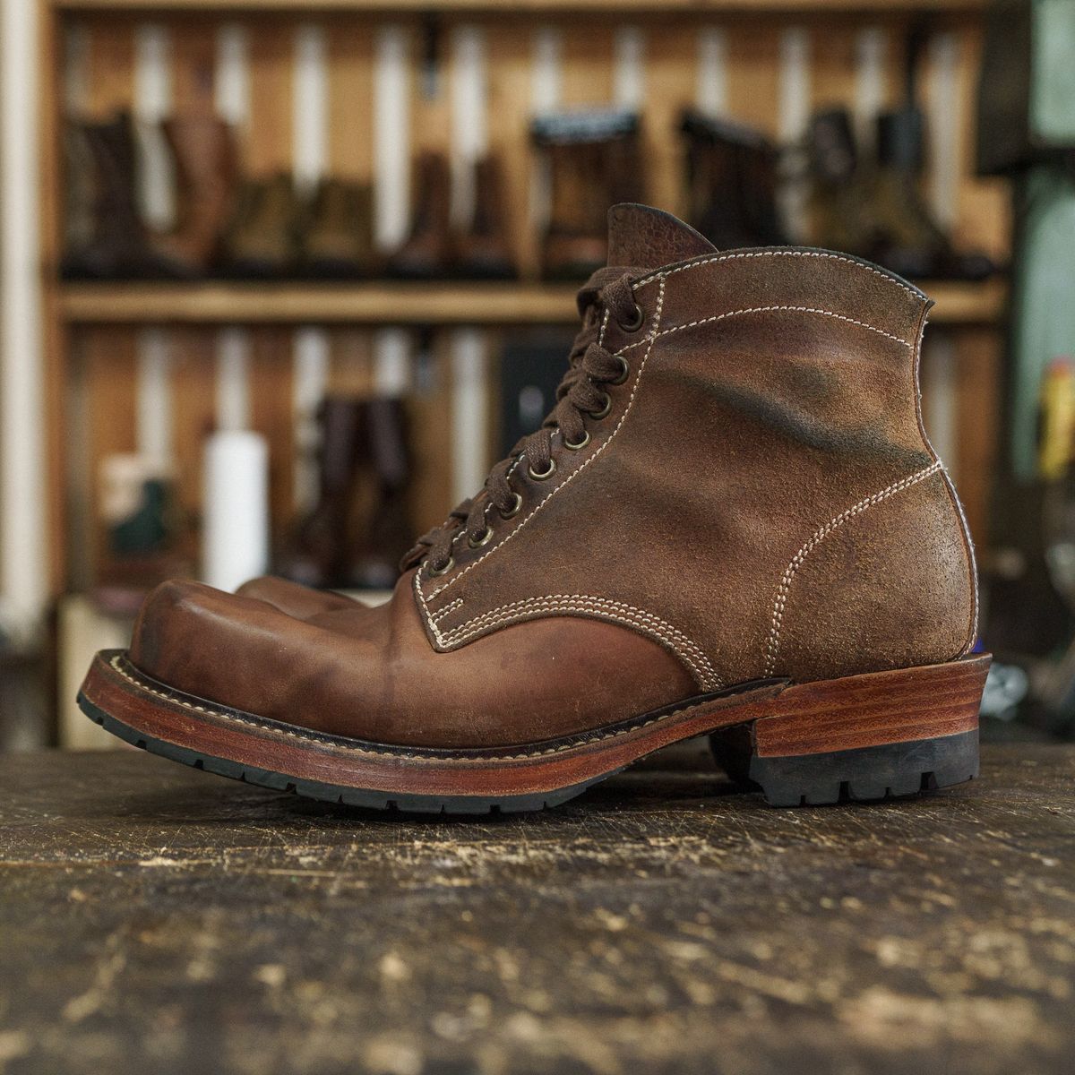 Photo by mjig76 on November 3, 2025 of the Willie's Handmade Boots Custom Model in Maryam Natural Waxed Reverse Horsebutt.