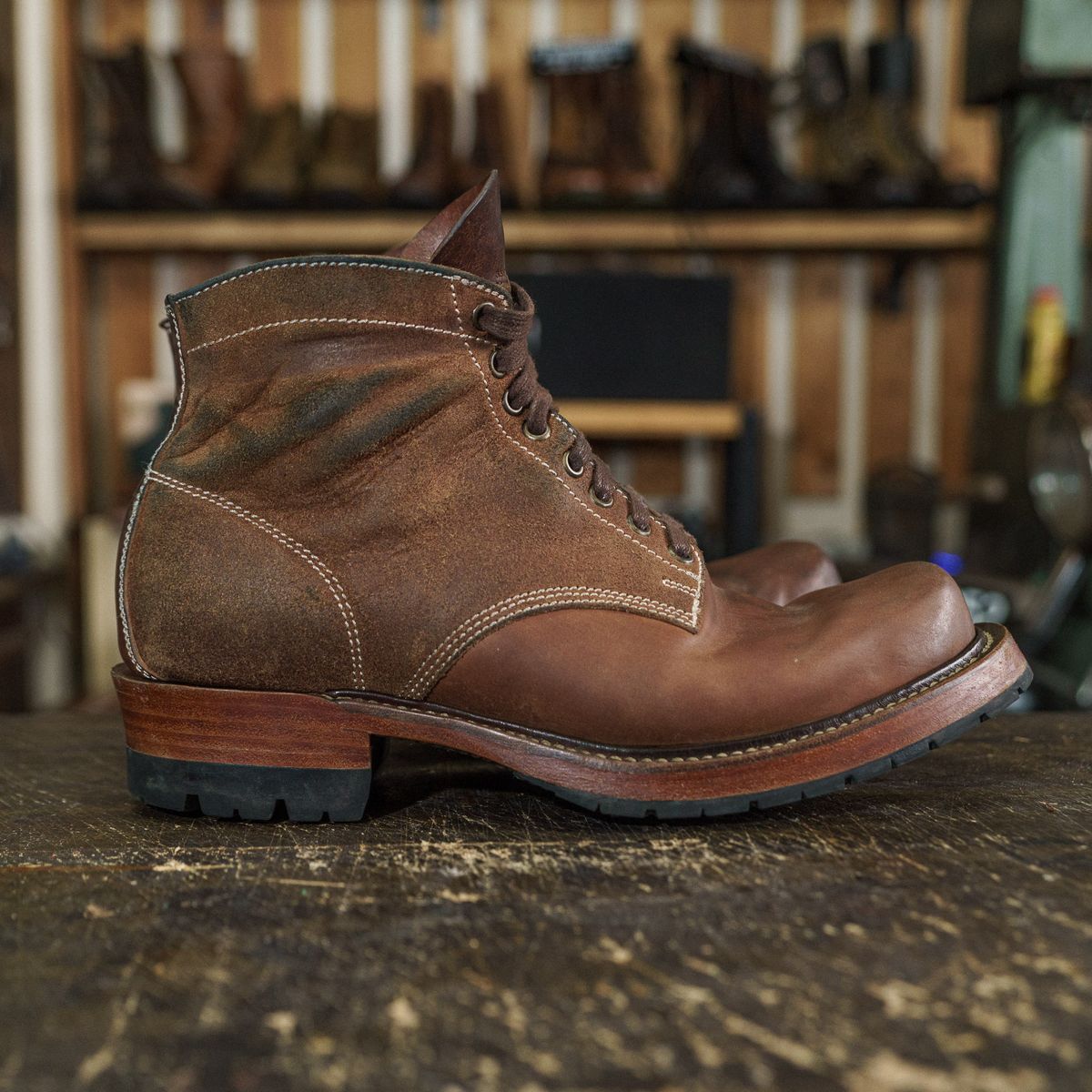 Photo by mjig76 on November 3, 2025 of the Willie's Handmade Boots Custom Model in Maryam Natural Waxed Reverse Horsebutt.