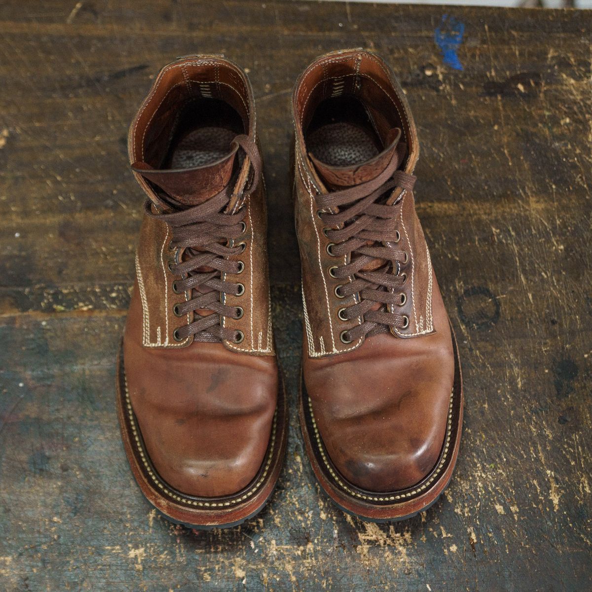 Photo by mjig76 on November 3, 2025 of the Willie's Handmade Boots Custom Model in Maryam Natural Waxed Reverse Horsebutt.