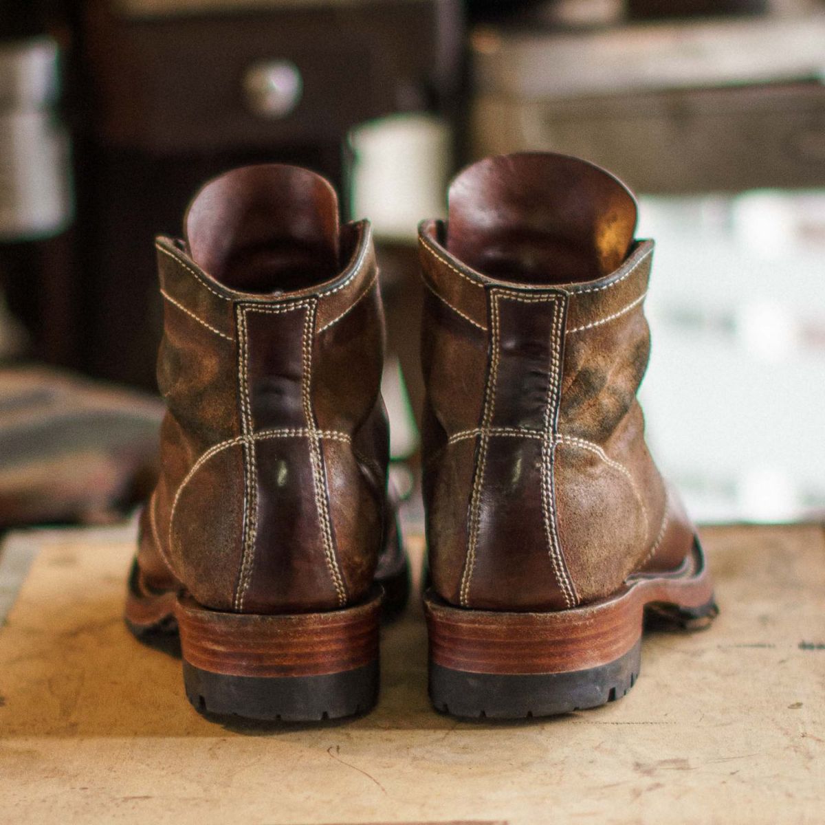 Photo by mjig76 on January 3, 2026 of the Willie's Handmade Boots Custom Model in Maryam Natural Waxed Reverse Horsebutt.