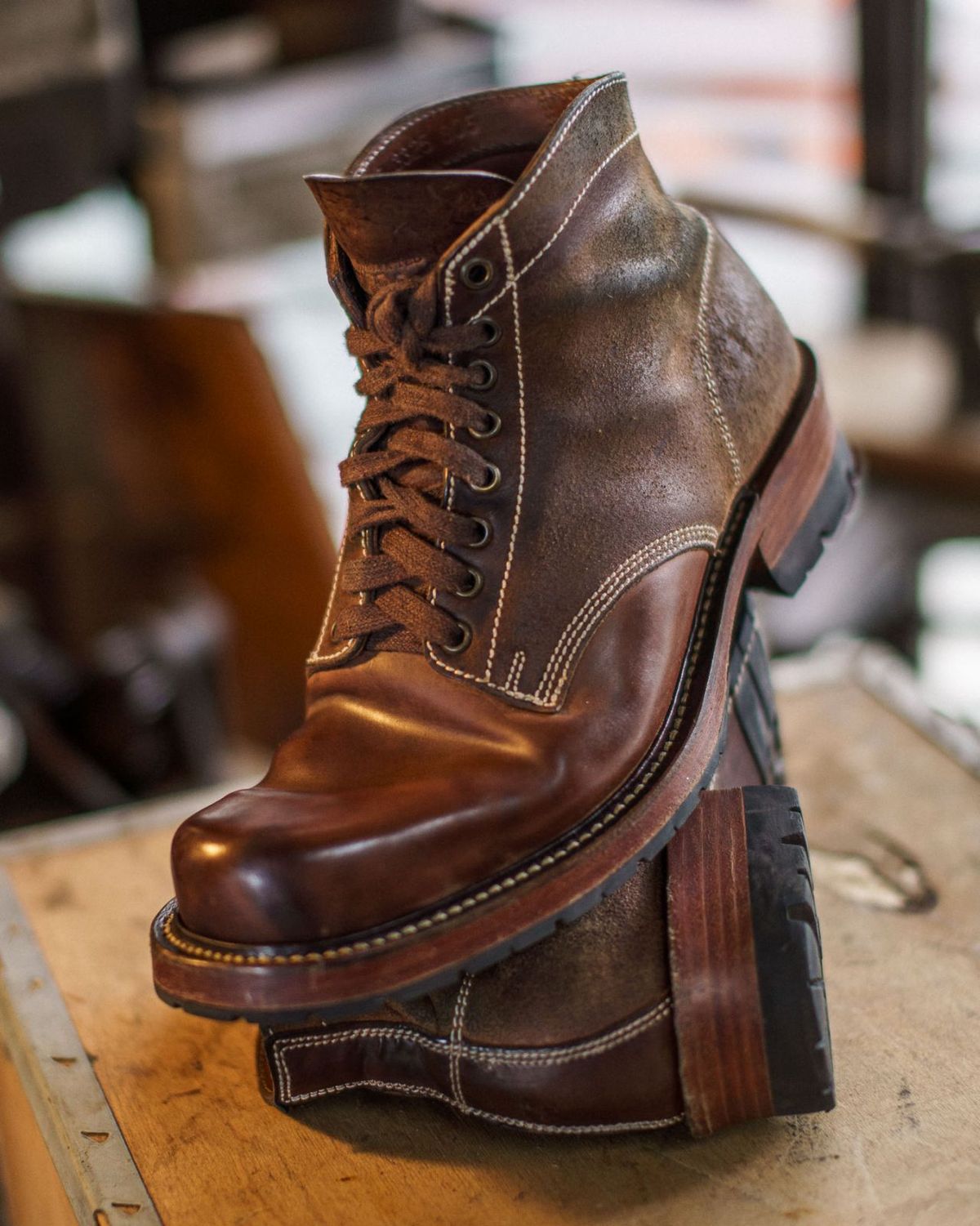 Photo by mjig76 on January 3, 2026 of the Willie's Handmade Boots Custom Model in Maryam Natural Waxed Reverse Horsebutt.