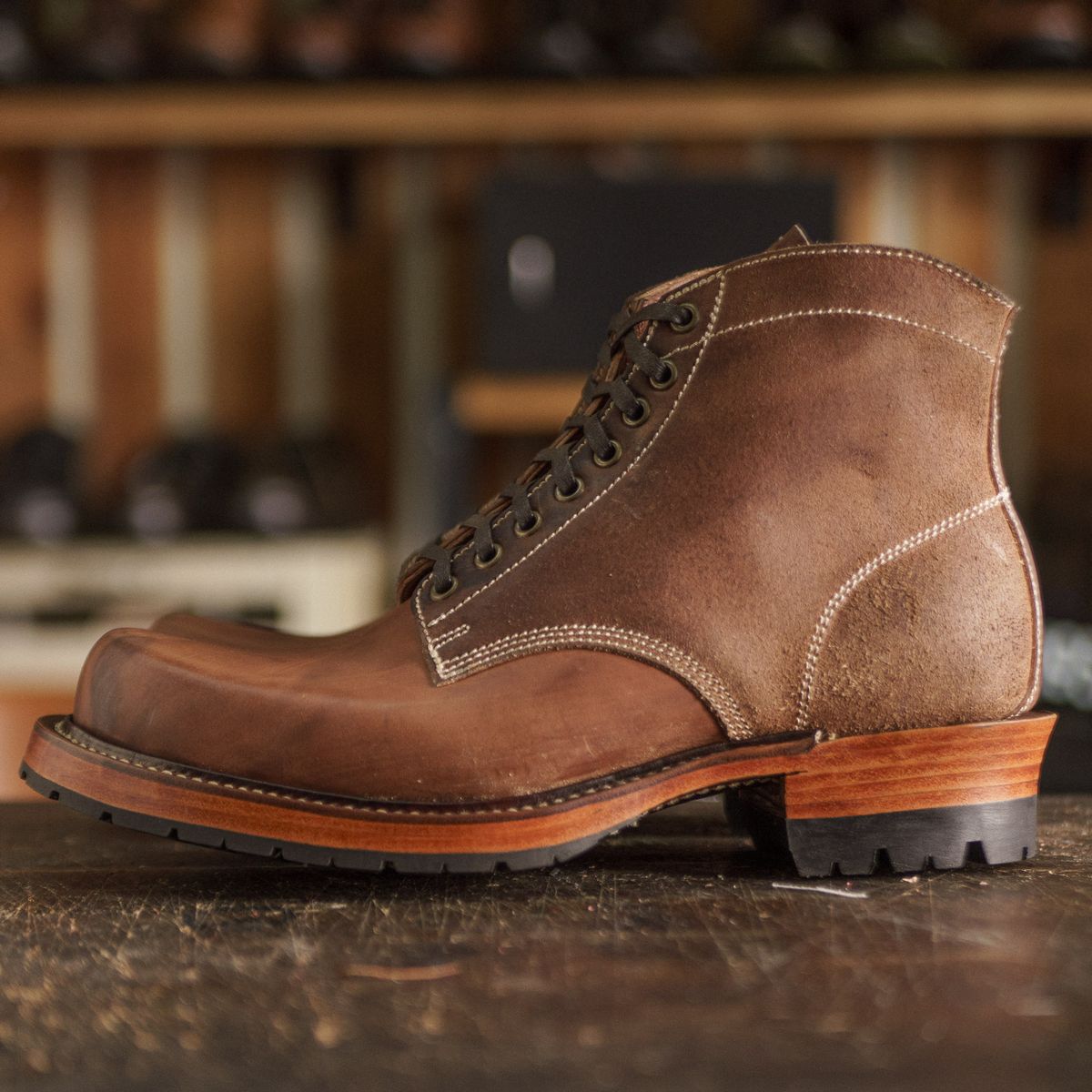 Photo by mjig76 on October 1, 2025 of the Willie's Handmade Boots Custom Model in Maryam Natural Waxed Reverse Horsebutt.