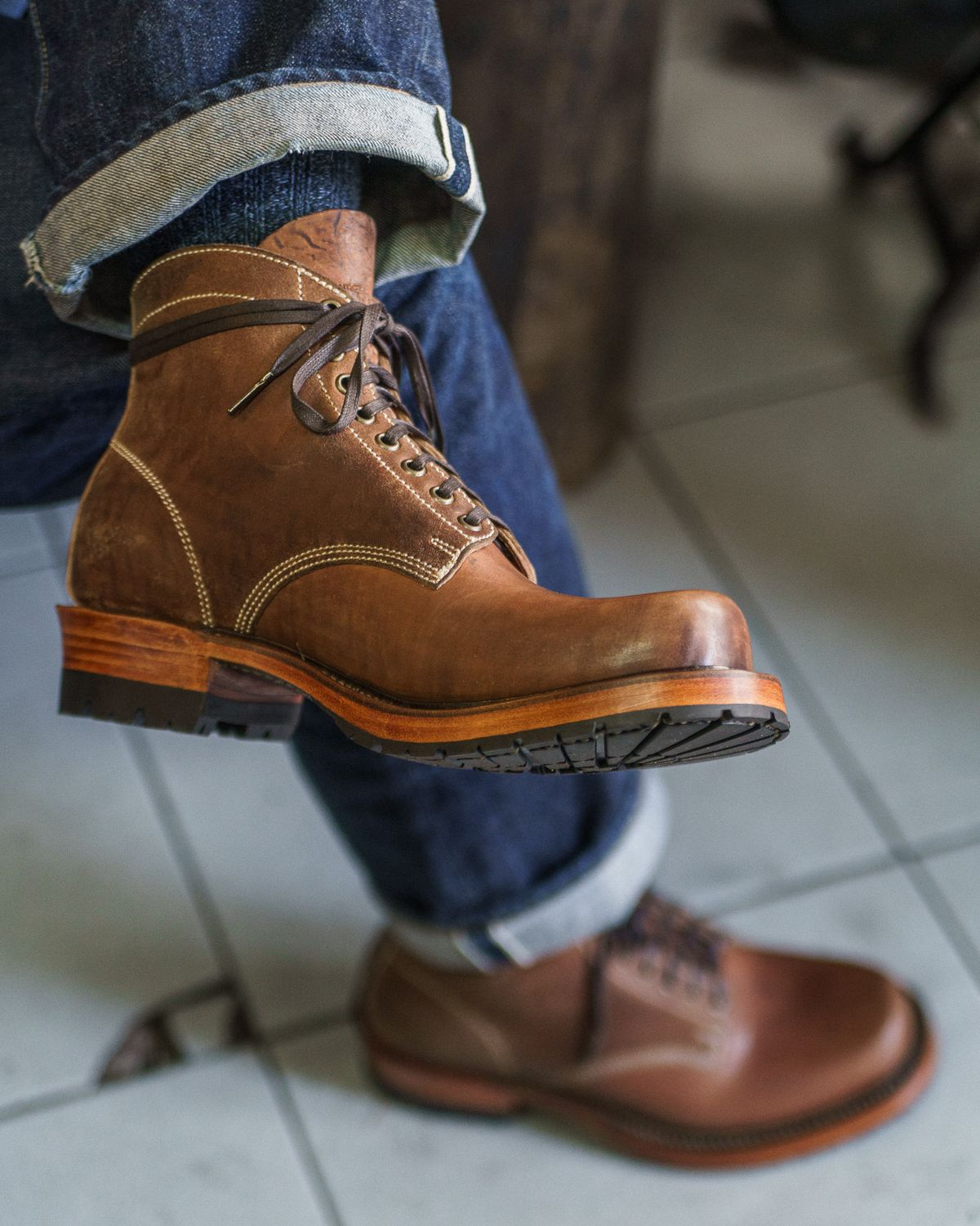 Photo by mjig76 on October 1, 2025 of the Willie's Handmade Boots Custom Model in Maryam Natural Waxed Reverse Horsebutt.