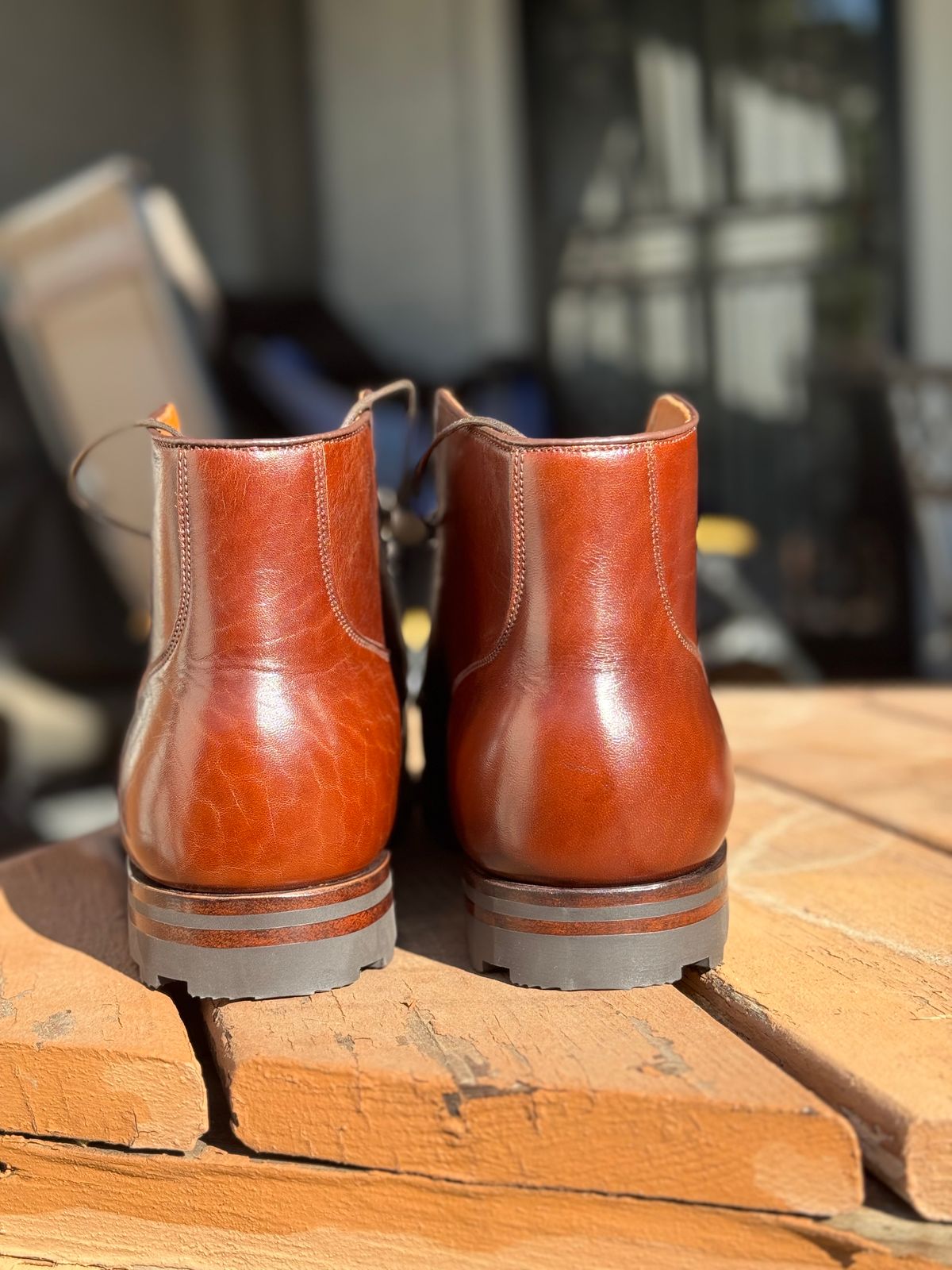 Photo by thatguy92 on October 1, 2023 of the Viberg Service Boot BCT in Shinki Cognac Teacore Horsebutt.