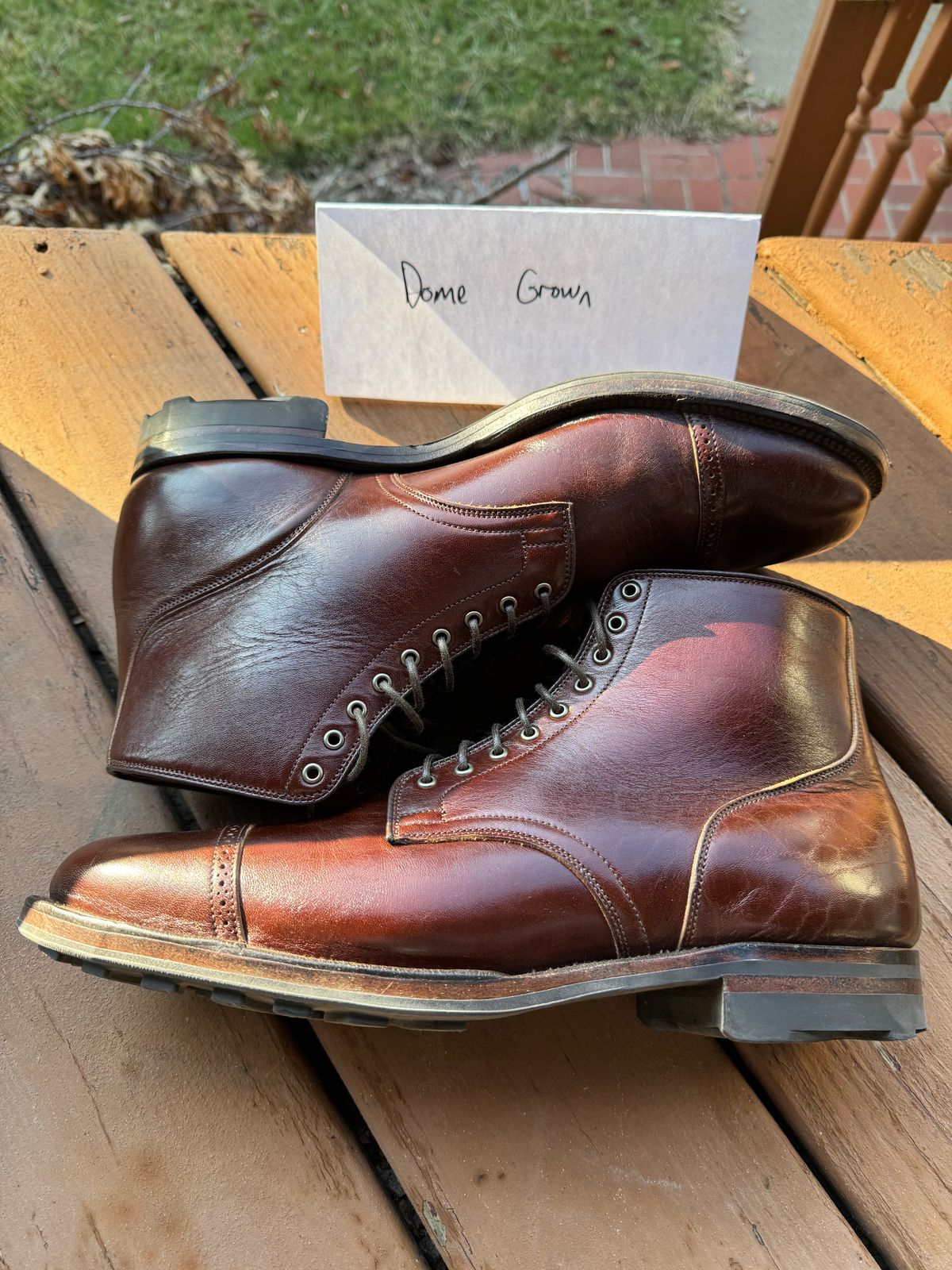 Photo by thatguy92 on November 4, 2023 of the Viberg Service Boot BCT in Shinki Cognac Teacore Horsebutt.