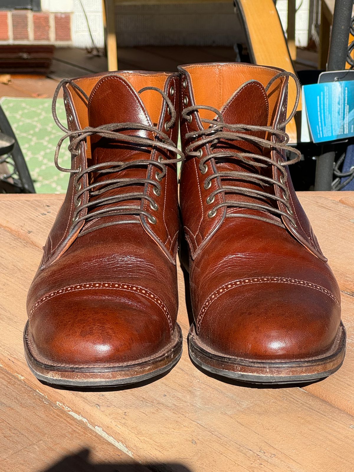 Photo by thatguy92 on December 3, 2023 of the Viberg Service Boot BCT in Shinki Cognac Teacore Horsebutt.