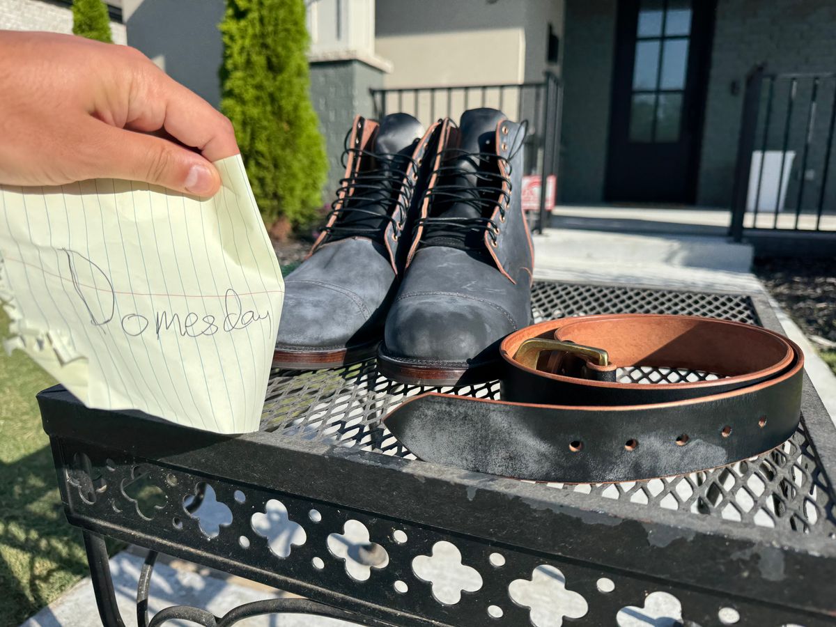 Photo by thatguy92 on October 1, 2024 of the Viberg Service Boot BCT in Horween Black Teacore Double Cordovan Butts.