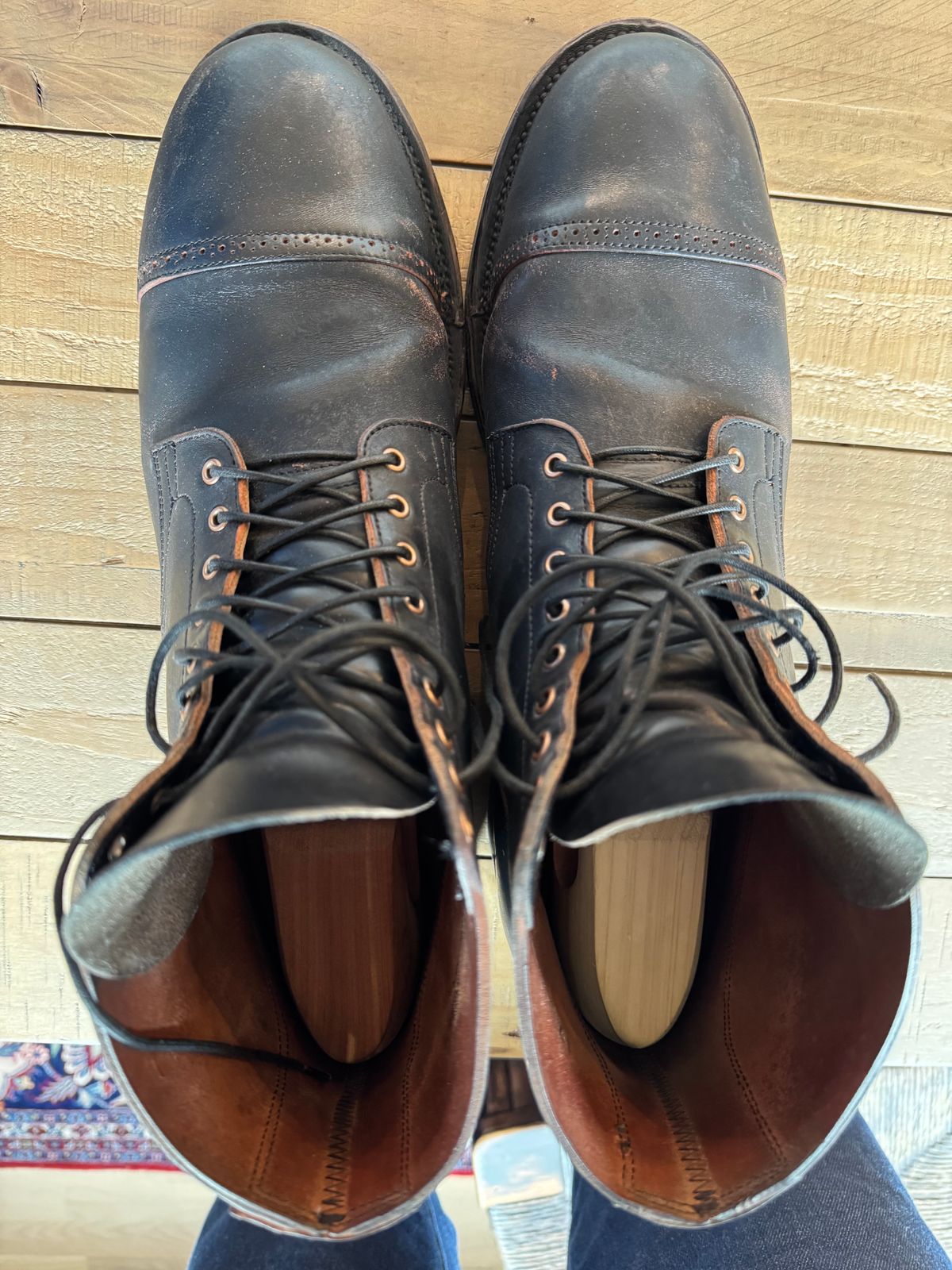 Photo by thatguy92 on April 5, 2025 of the Viberg Service Boot BCT in Horween Black Teacore Double Cordovan Butts.