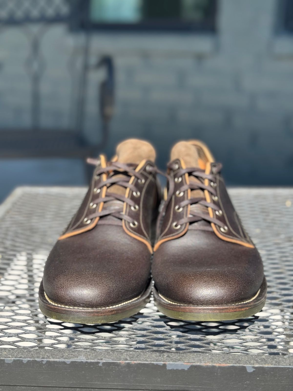Photo by thatguy92 on October 1, 2025 of the NF Bootmaker Milton Shoe in Horween Grape Leaf Waxed Flesh Essex.