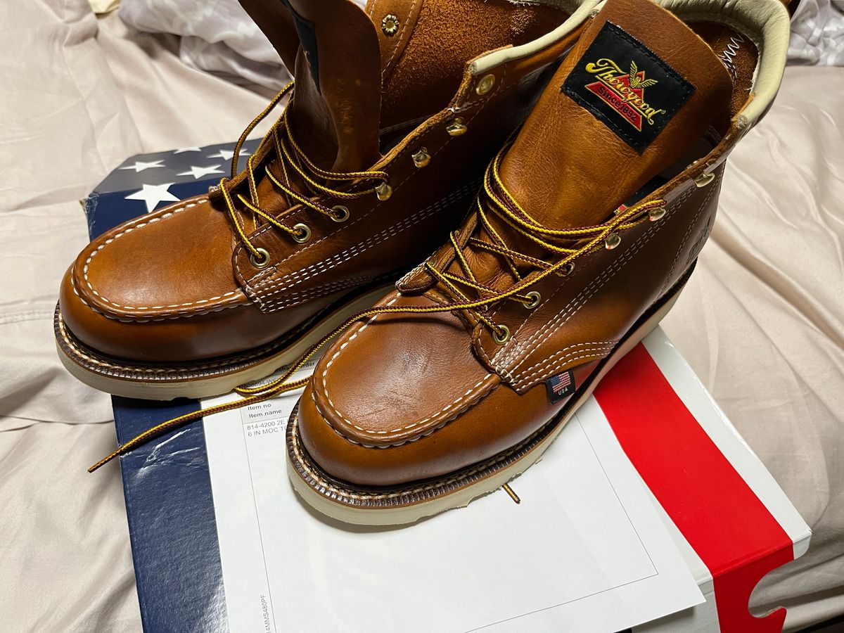 Photo by Noggin on September 13, 2023 of the Thorogood 1957 Series 6" Moc Toe in Tobacco Gladiator Oil-Tanned.
