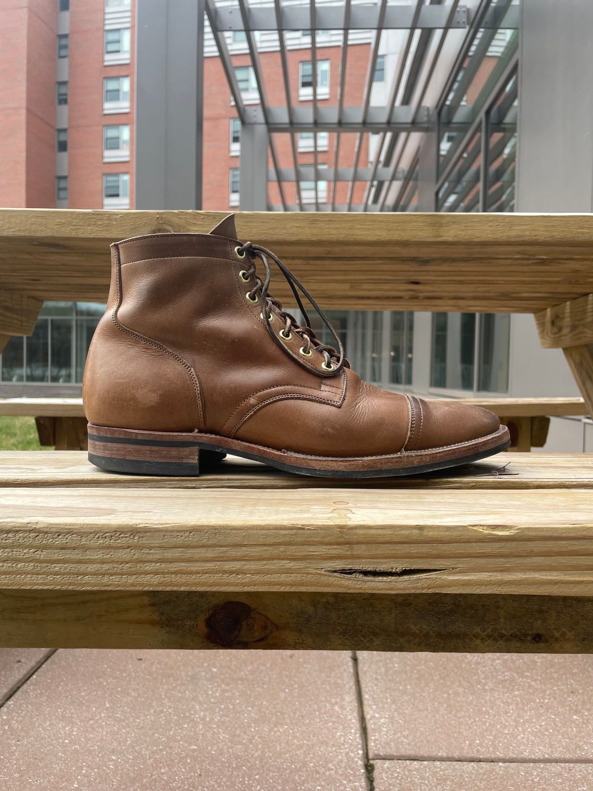 Photo by Ata_Deniz on April 5, 2023 of the Viberg Service Boot in Horween Natural Chromexcel.