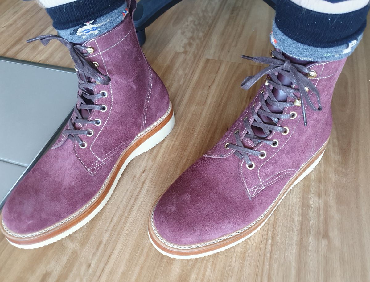 Photo by more_boots_please on June 16, 2023 of the Fortis Boots Boondocker in Indonesian Merlot Roughout.