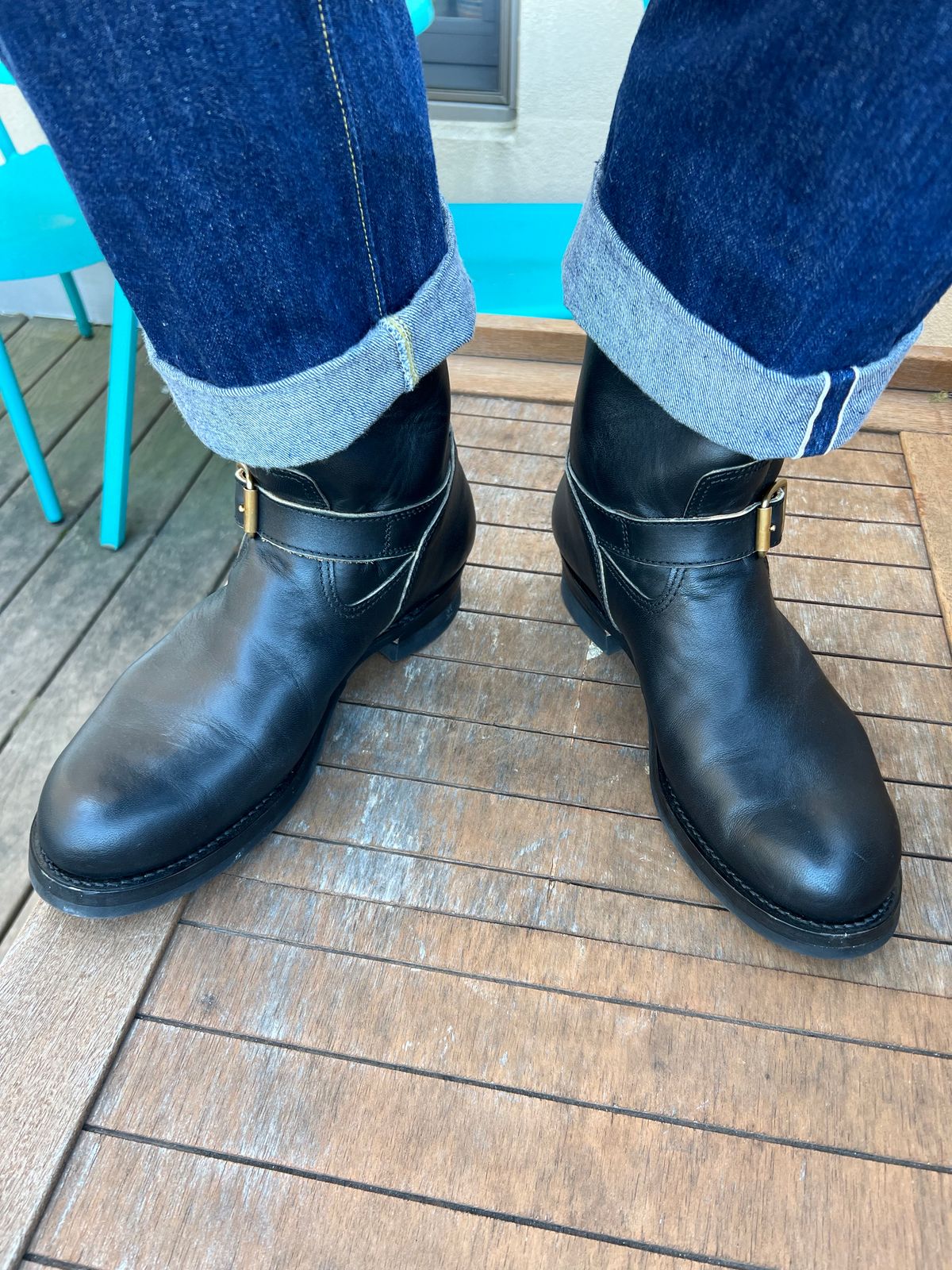 Photo by kenyhaves on November 2, 2024 of the Y'2 Leather Engineer Boot in Sumi Dyed Horse.