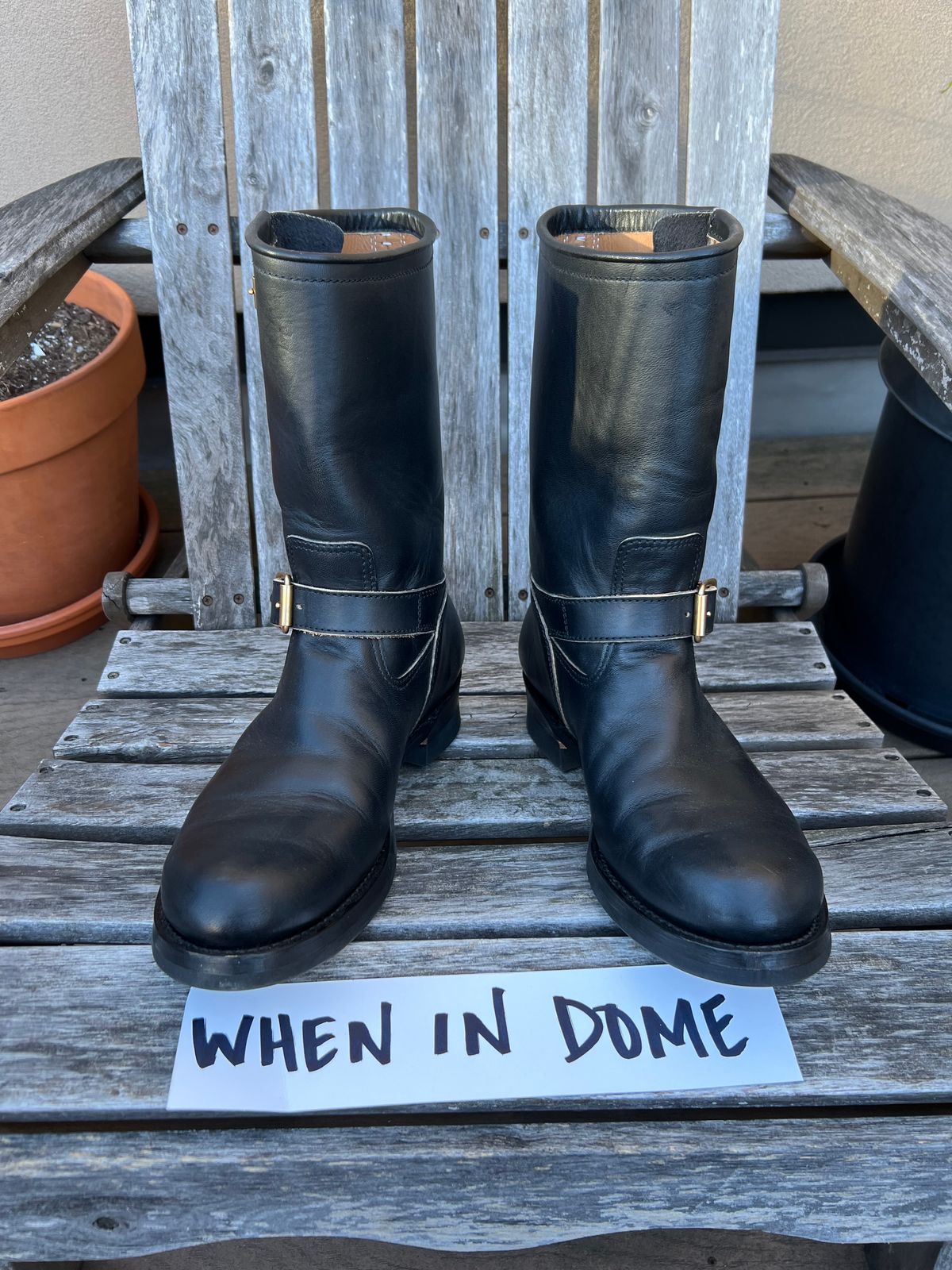Photo by kenyhaves on November 2, 2024 of the Y'2 Leather Engineer Boot in Sumi Dyed Horse.