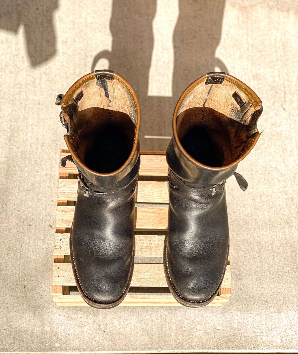 Photo by medusamachine on February 1, 2024 of the Mister Freedom Road Champ in Black Veg-Tanned Cowhide.