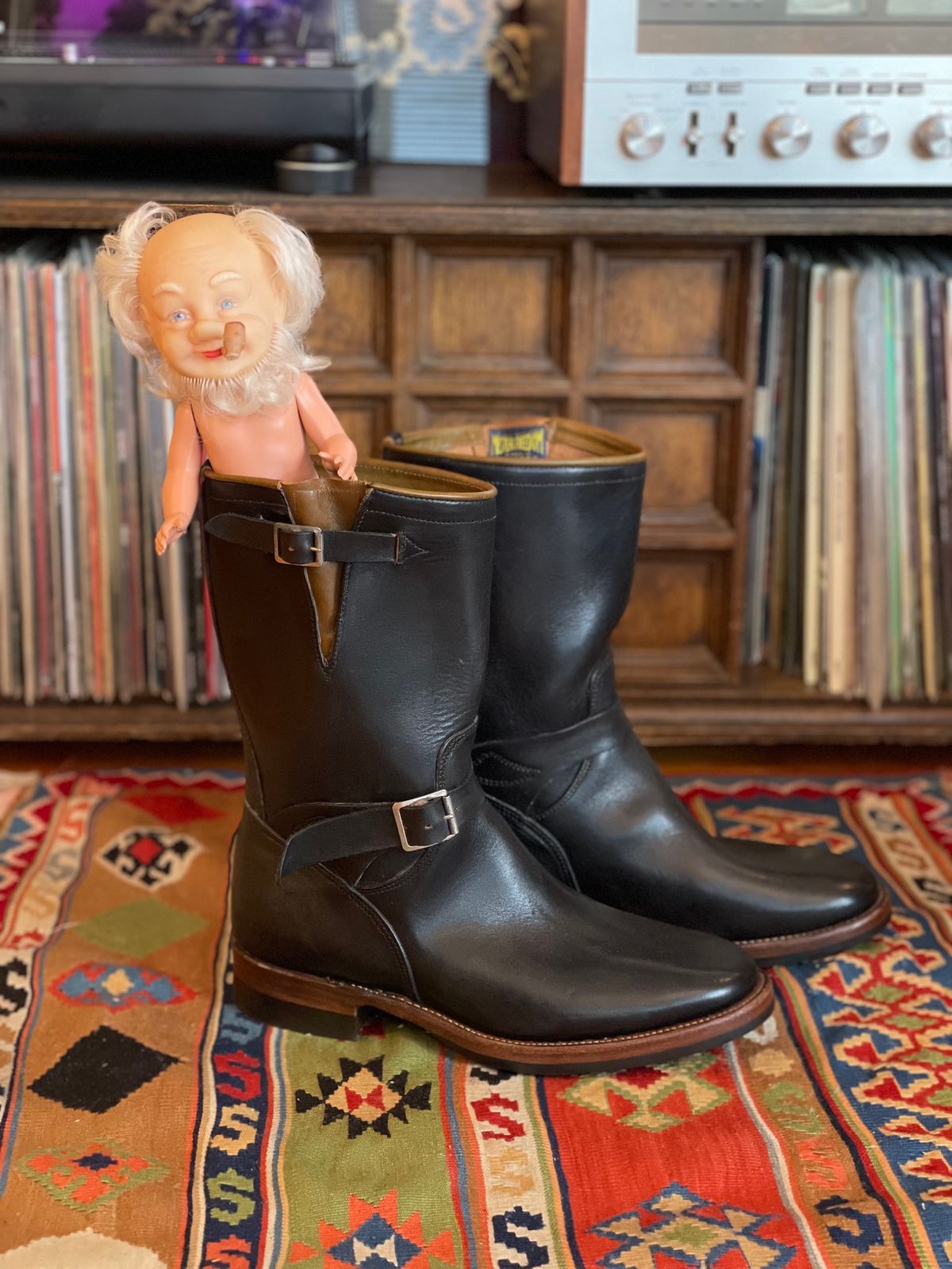 Photo by medusamachine on October 1, 2023 of the Mister Freedom Road Champ in Black Veg-Tanned Cowhide.