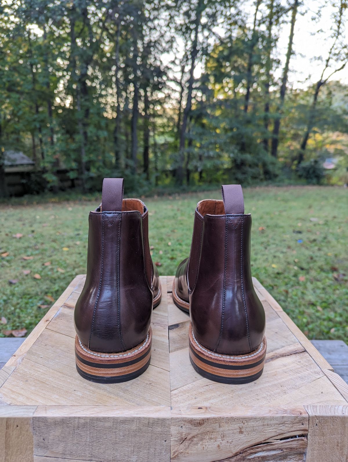 Photo by jrlyons21 on October 1, 2023 of the Grant Stone Chelsea Boot in Horween Crimson Chromexcel.