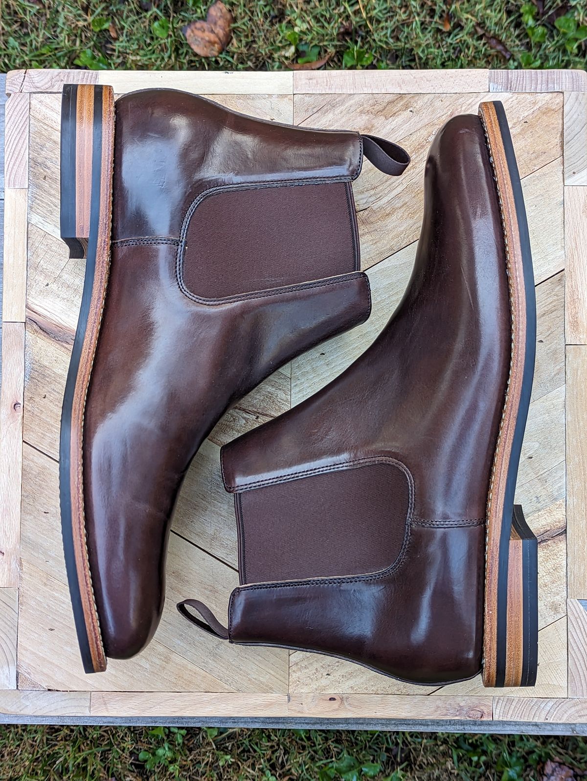 Photo by jrlyons21 on October 1, 2023 of the Grant Stone Chelsea Boot in Horween Crimson Chromexcel.