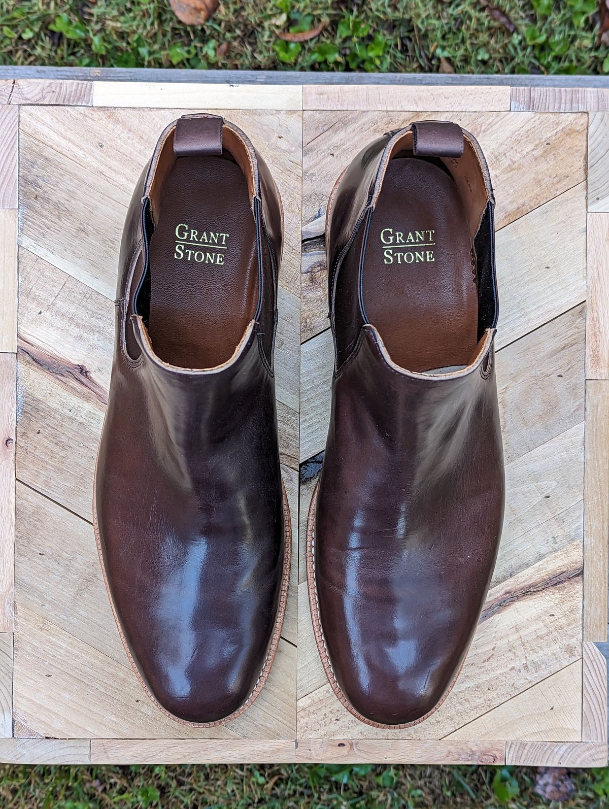 Photo by jrlyons21 on October 1, 2023 of the Grant Stone Chelsea Boot in Horween Crimson Chromexcel.