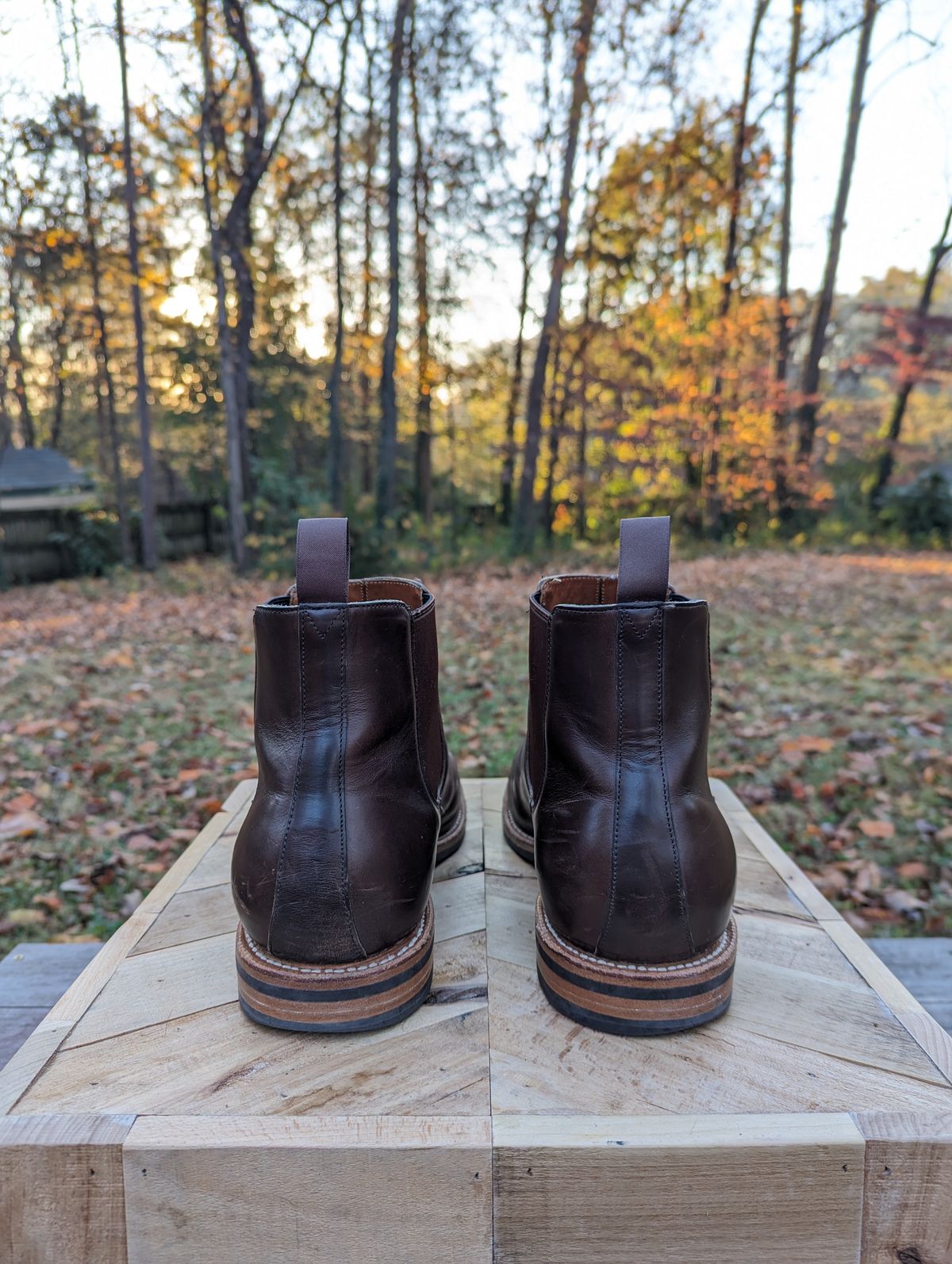 Photo by jrlyons21 on November 6, 2023 of the Grant Stone Chelsea Boot in Horween Crimson Chromexcel.