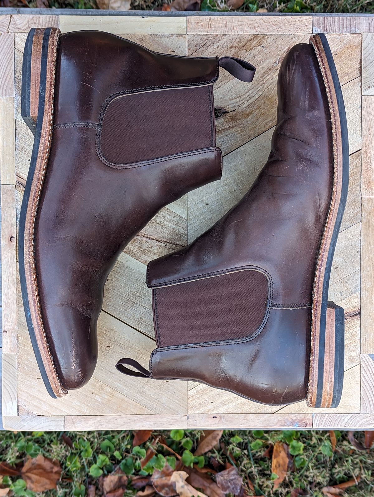 Photo by jrlyons21 on November 6, 2023 of the Grant Stone Chelsea Boot in Horween Crimson Chromexcel.
