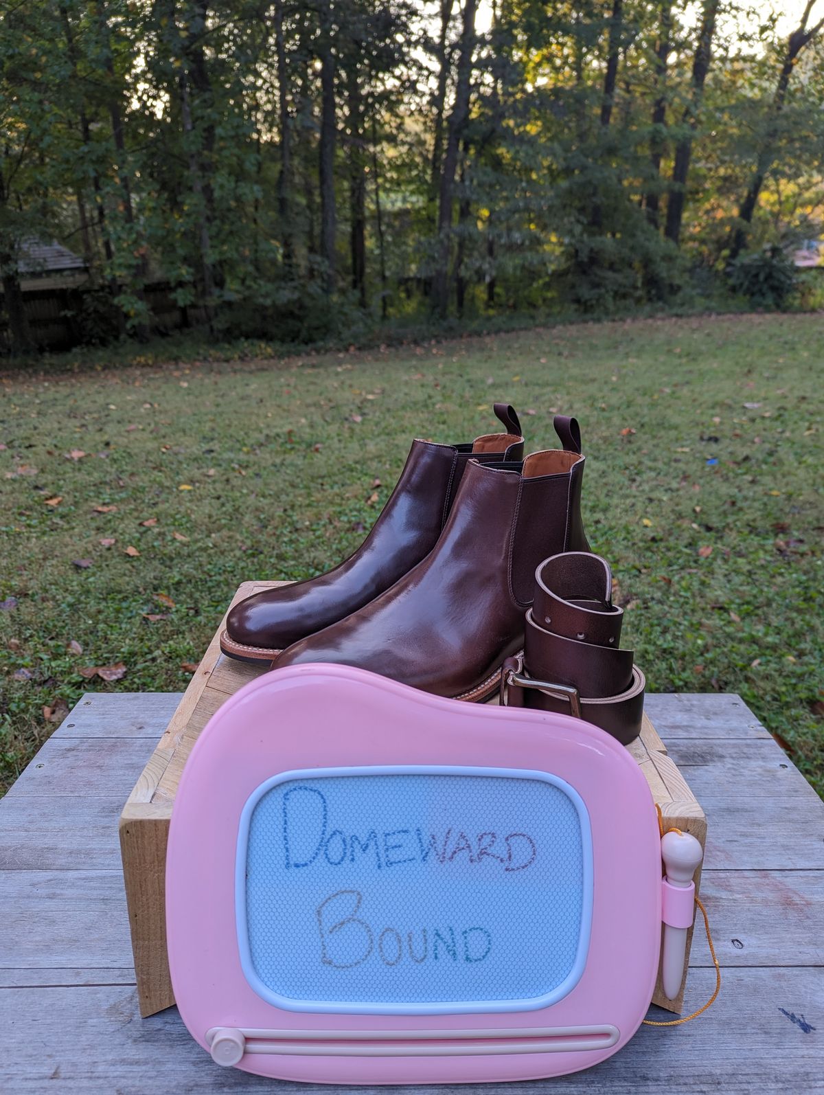 Photo by jrlyons21 on November 6, 2023 of the Grant Stone Chelsea Boot in Horween Crimson Chromexcel.
