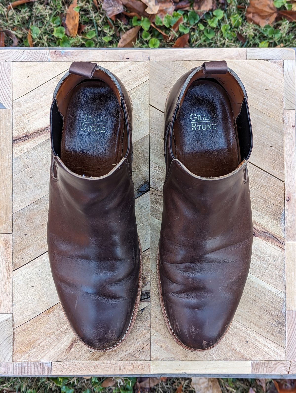 Photo by jrlyons21 on November 6, 2023 of the Grant Stone Chelsea Boot in Horween Crimson Chromexcel.