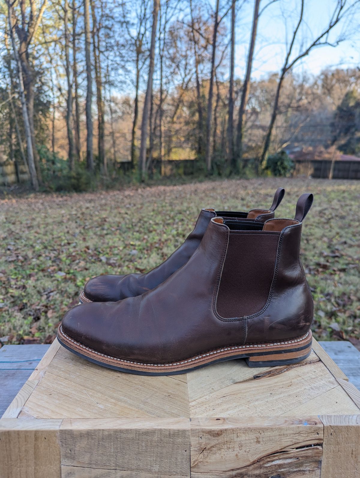 Photo by jrlyons21 on December 5, 2023 of the Grant Stone Chelsea Boot in Horween Crimson Chromexcel.