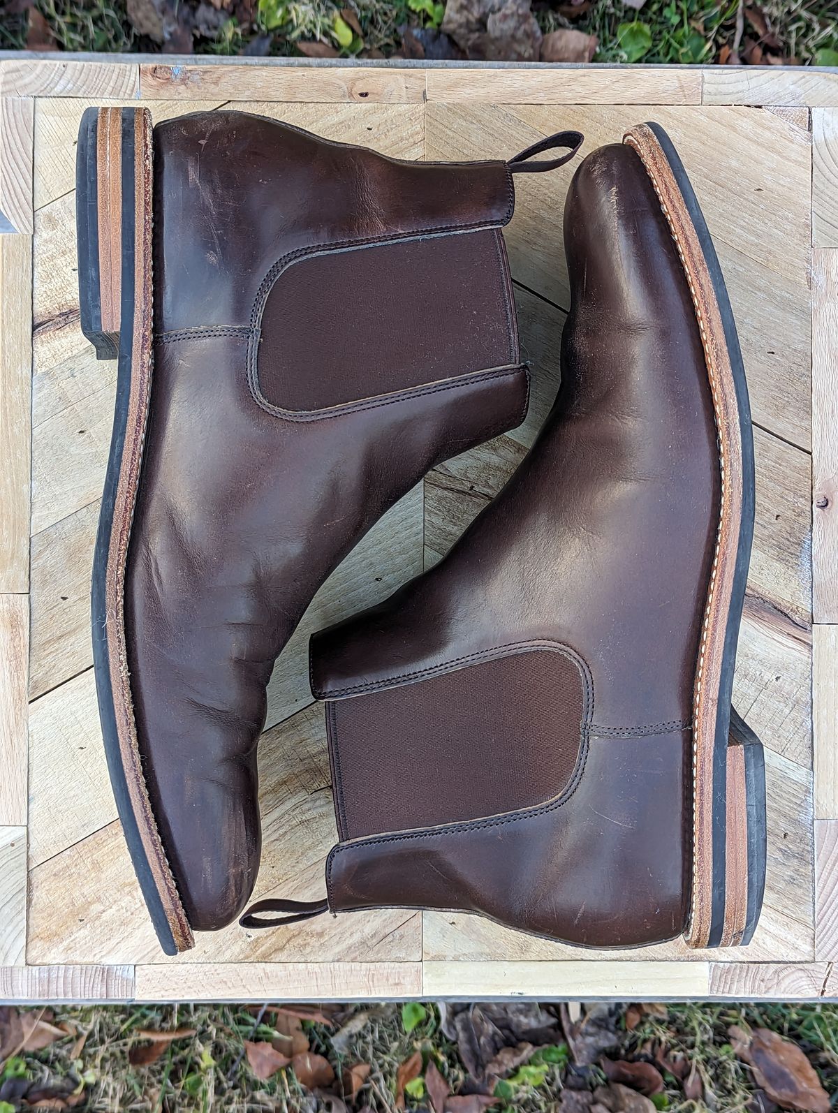 Photo by jrlyons21 on December 5, 2023 of the Grant Stone Chelsea Boot in Horween Crimson Chromexcel.
