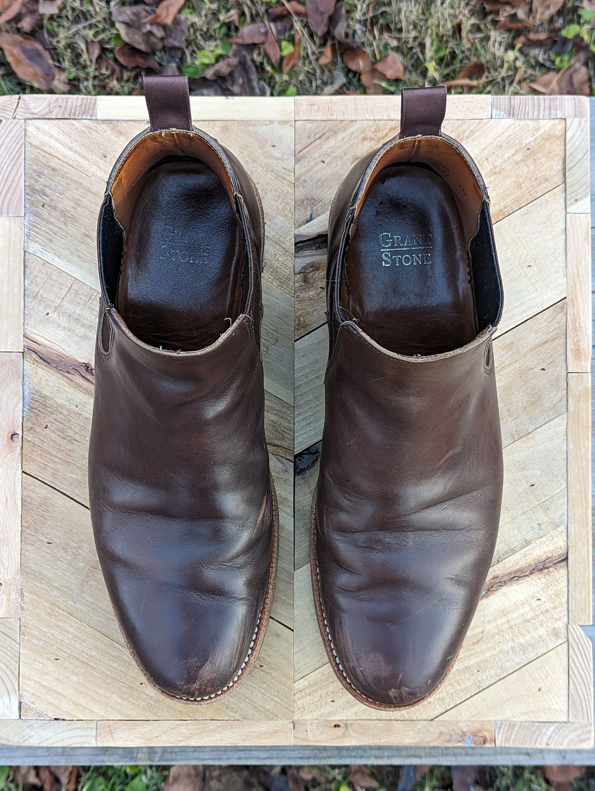 Photo by jrlyons21 on December 5, 2023 of the Grant Stone Chelsea Boot in Horween Crimson Chromexcel.