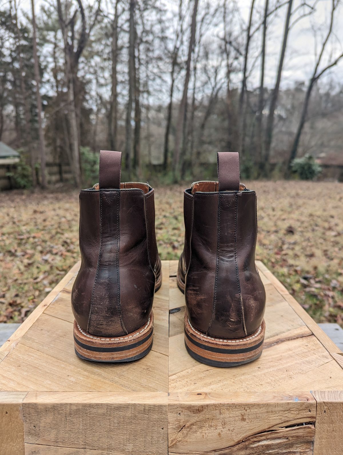 Photo by jrlyons21 on January 1, 2024 of the Grant Stone Chelsea Boot in Horween Crimson Chromexcel.