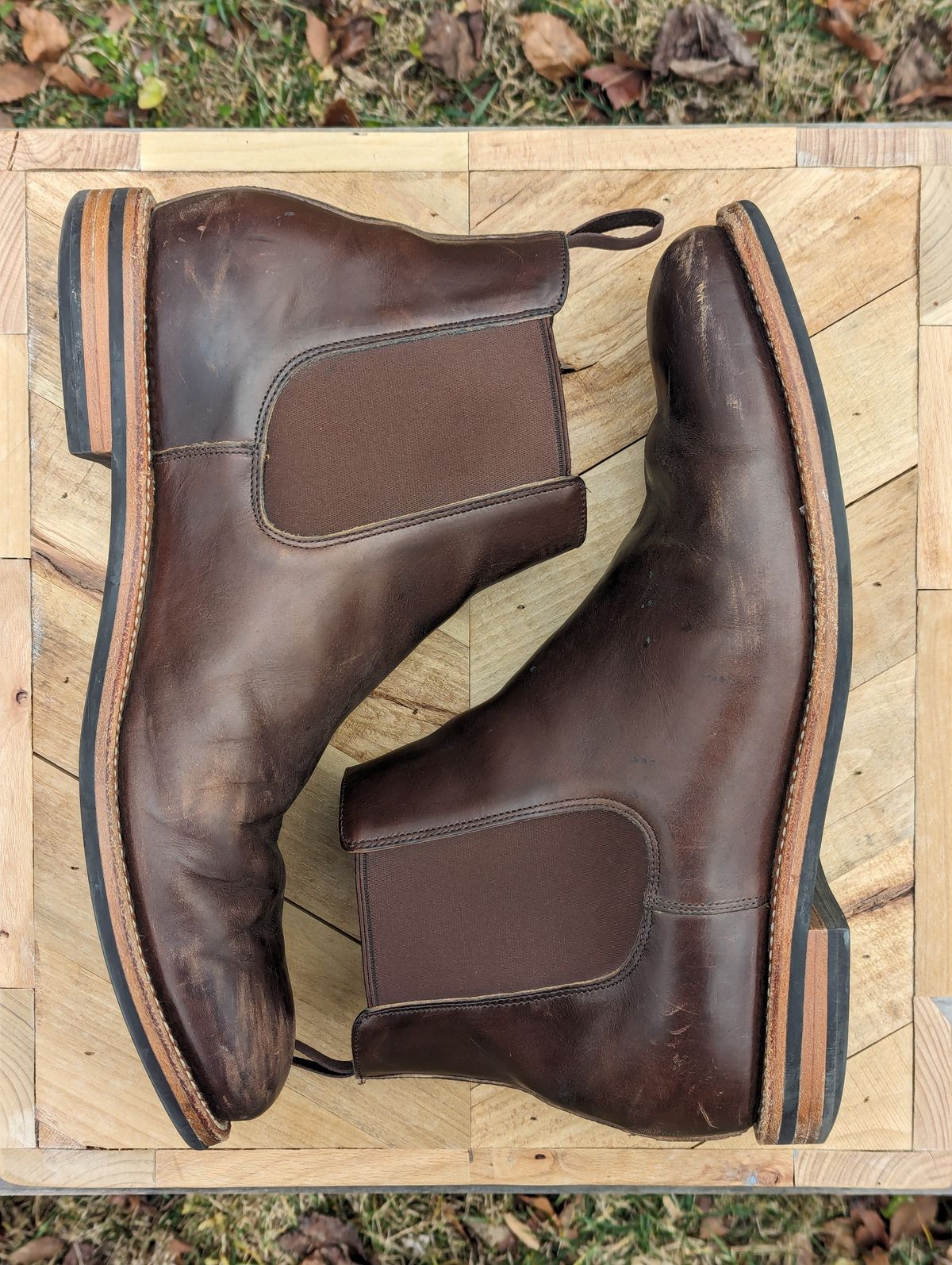 Photo by jrlyons21 on January 1, 2024 of the Grant Stone Chelsea Boot in Horween Crimson Chromexcel.