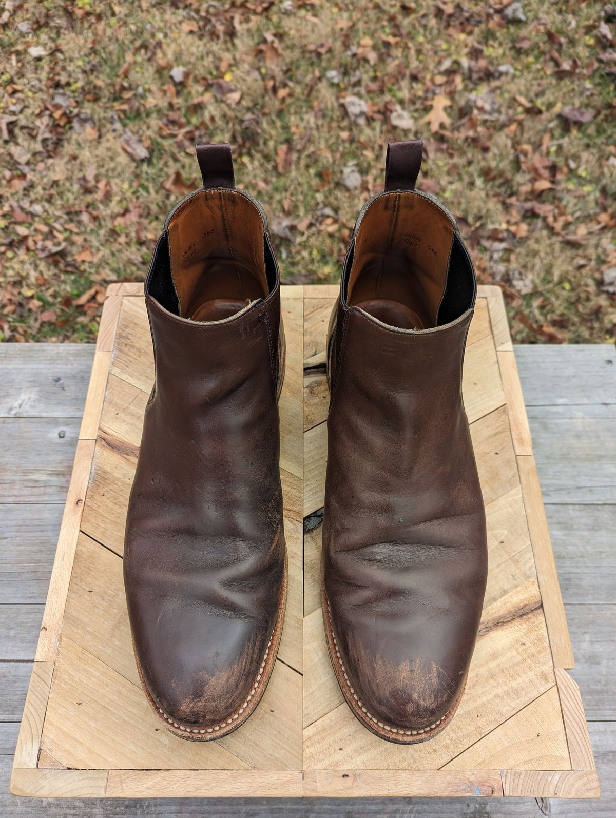 Photo by jrlyons21 on January 1, 2024 of the Grant Stone Chelsea Boot in Horween Crimson Chromexcel.