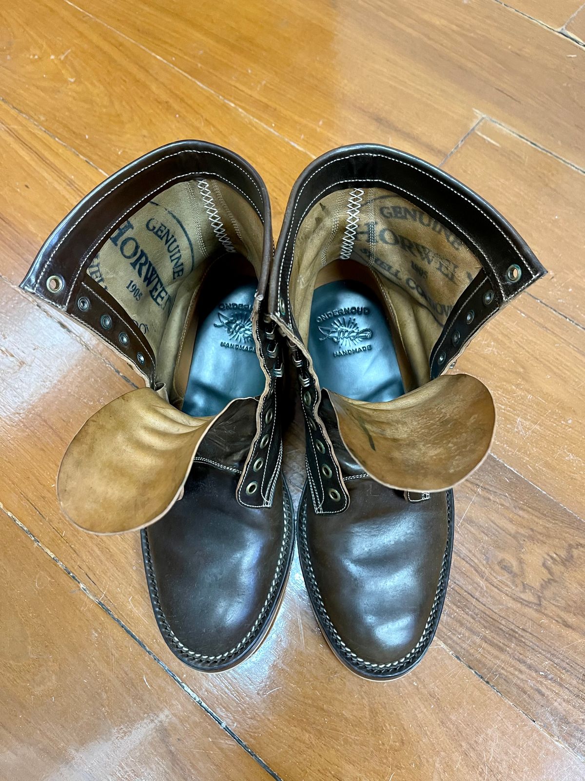 Photo by thebootscientist on November 2, 2022 of the Onderhoud SVC02 Packer Boot in Horween Dark Cognac Shell Cordovan.