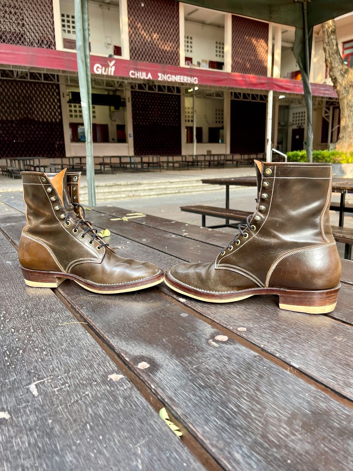 Photo by thebootscientist on January 1, 2023 of the Onderhoud SVC02 Packer Boot in Horween Dark Cognac Shell Cordovan.