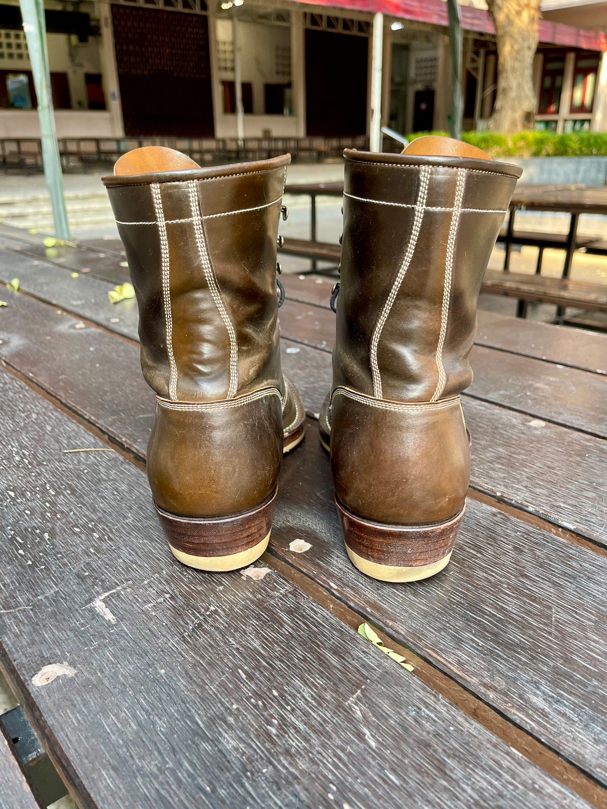 Photo by thebootscientist on January 1, 2023 of the Onderhoud SVC02 Packer Boot in Horween Dark Cognac Shell Cordovan.