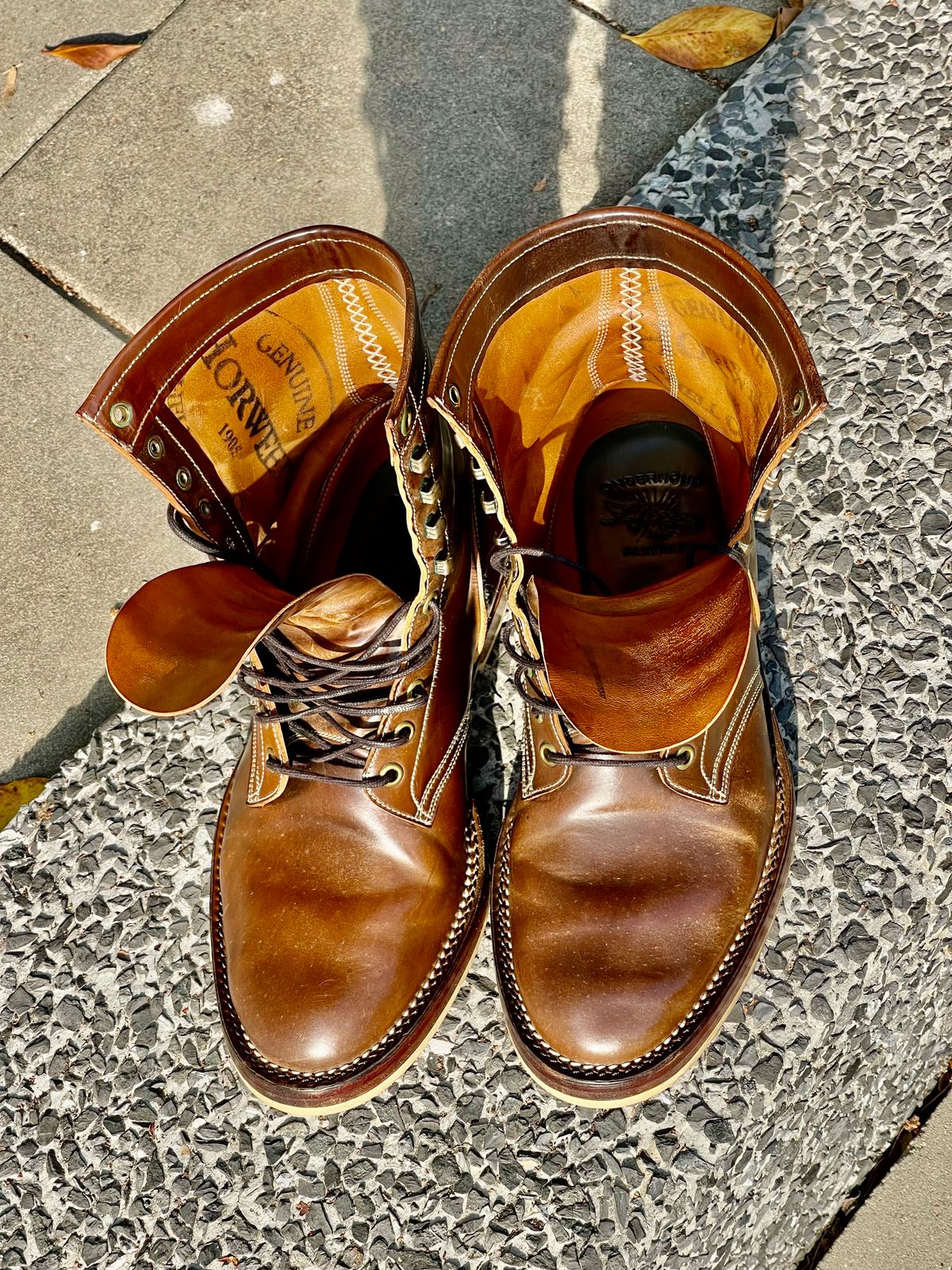 Photo by thebootscientist on February 1, 2023 of the Onderhoud SVC02 Packer Boot in Horween Dark Cognac Shell Cordovan.