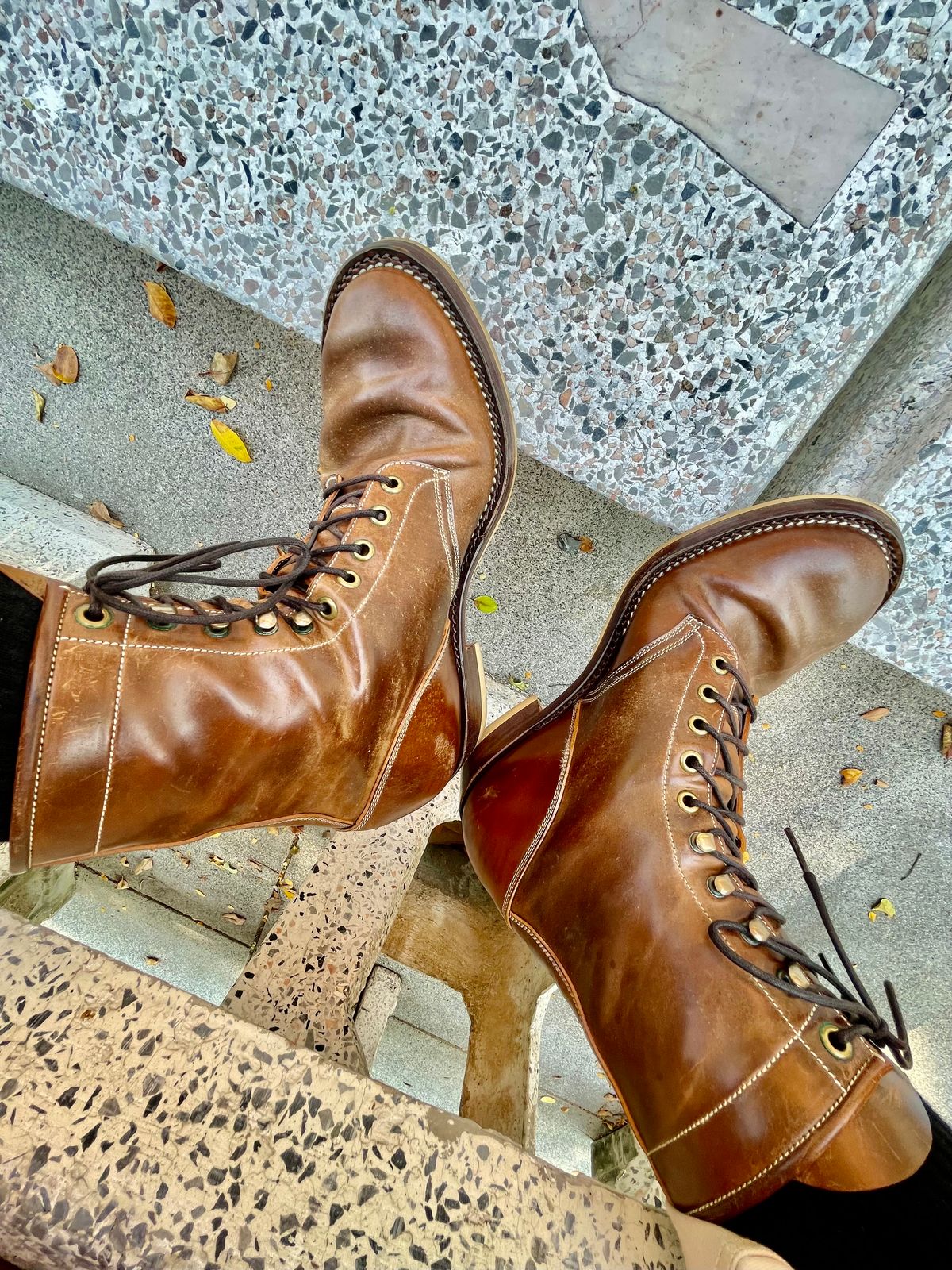 Photo by thebootscientist on March 3, 2023 of the Onderhoud SVC02 Packer Boot in Horween Dark Cognac Shell Cordovan.
