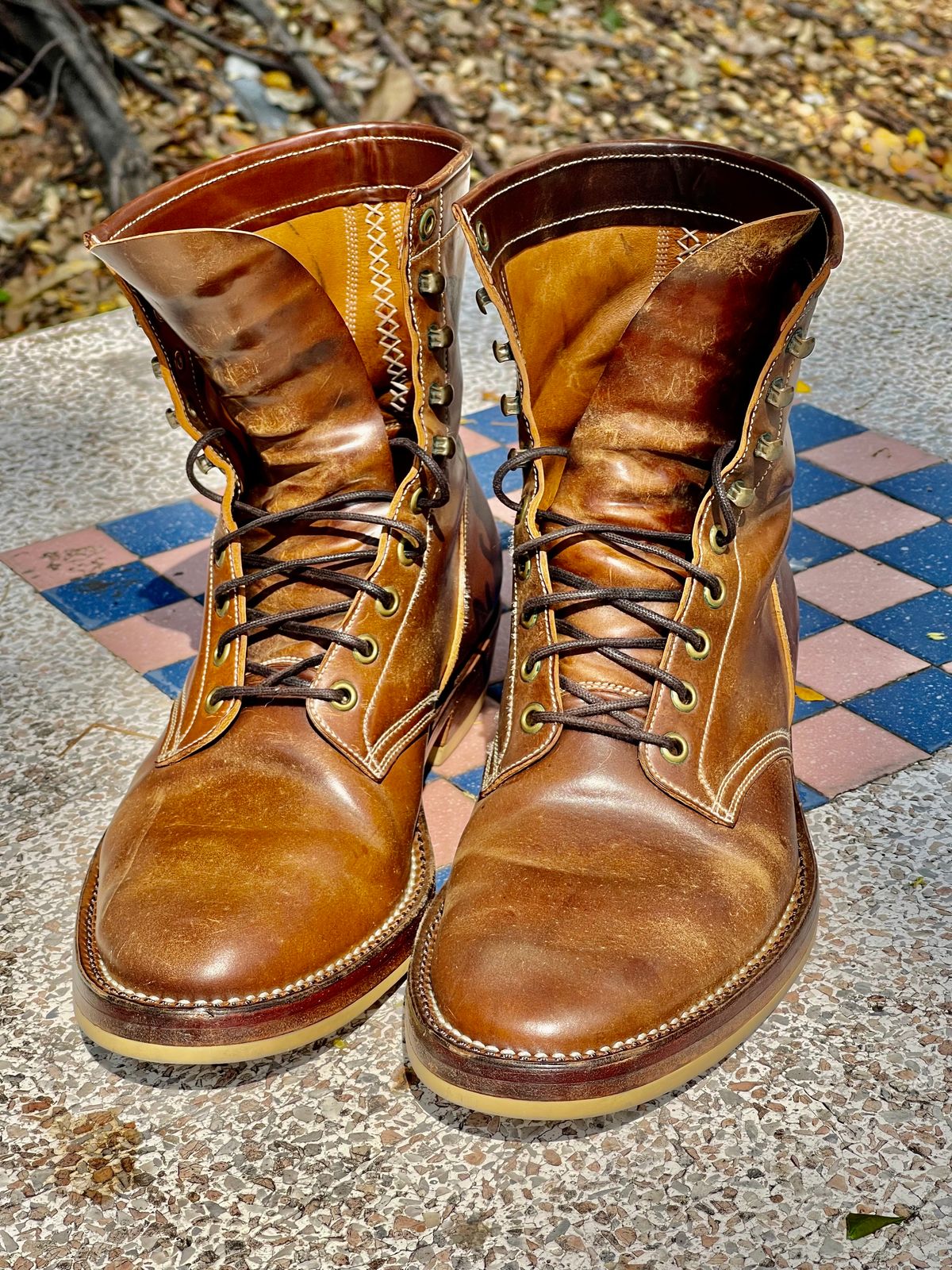 Photo by thebootscientist on March 3, 2023 of the Onderhoud SVC02 Packer Boot in Horween Dark Cognac Shell Cordovan.