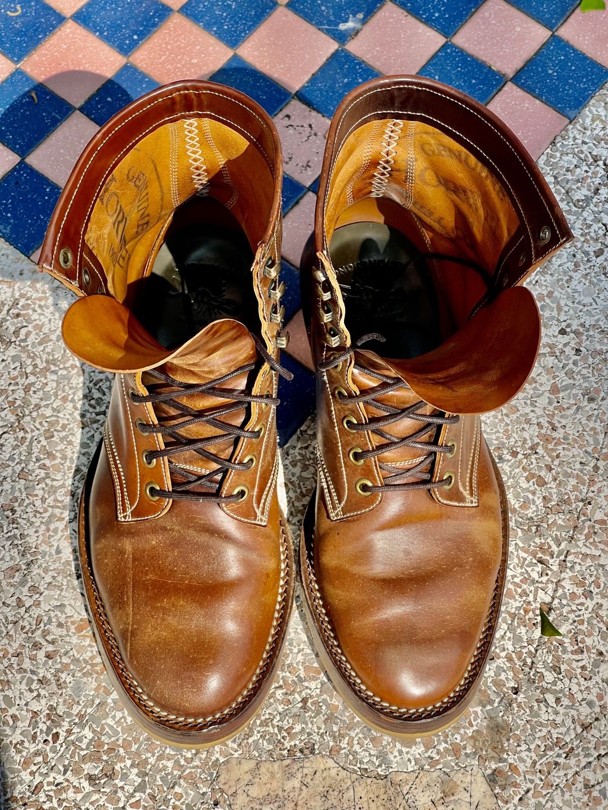 Photo by thebootscientist on March 3, 2023 of the Onderhoud SVC02 Packer Boot in Horween Dark Cognac Shell Cordovan.