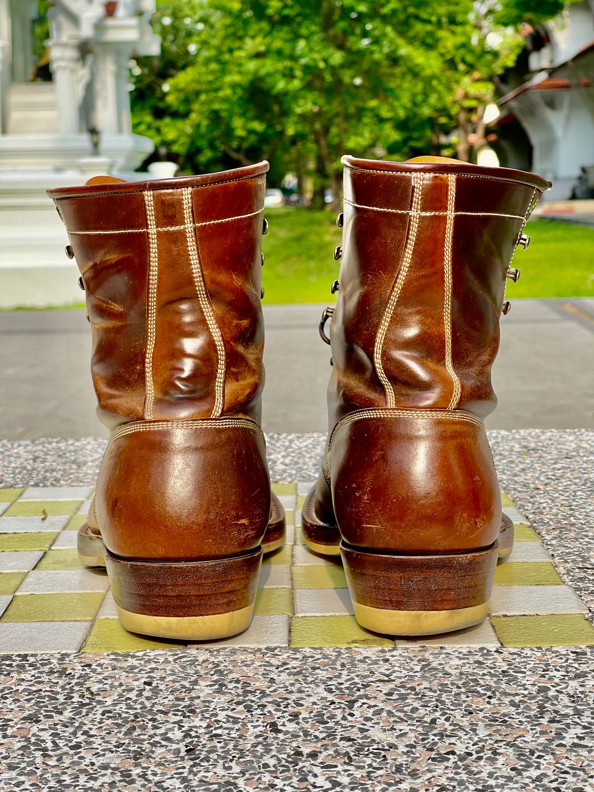 Photo by thebootscientist on April 1, 2023 of the Onderhoud SVC02 Packer Boot in Horween Dark Cognac Shell Cordovan.